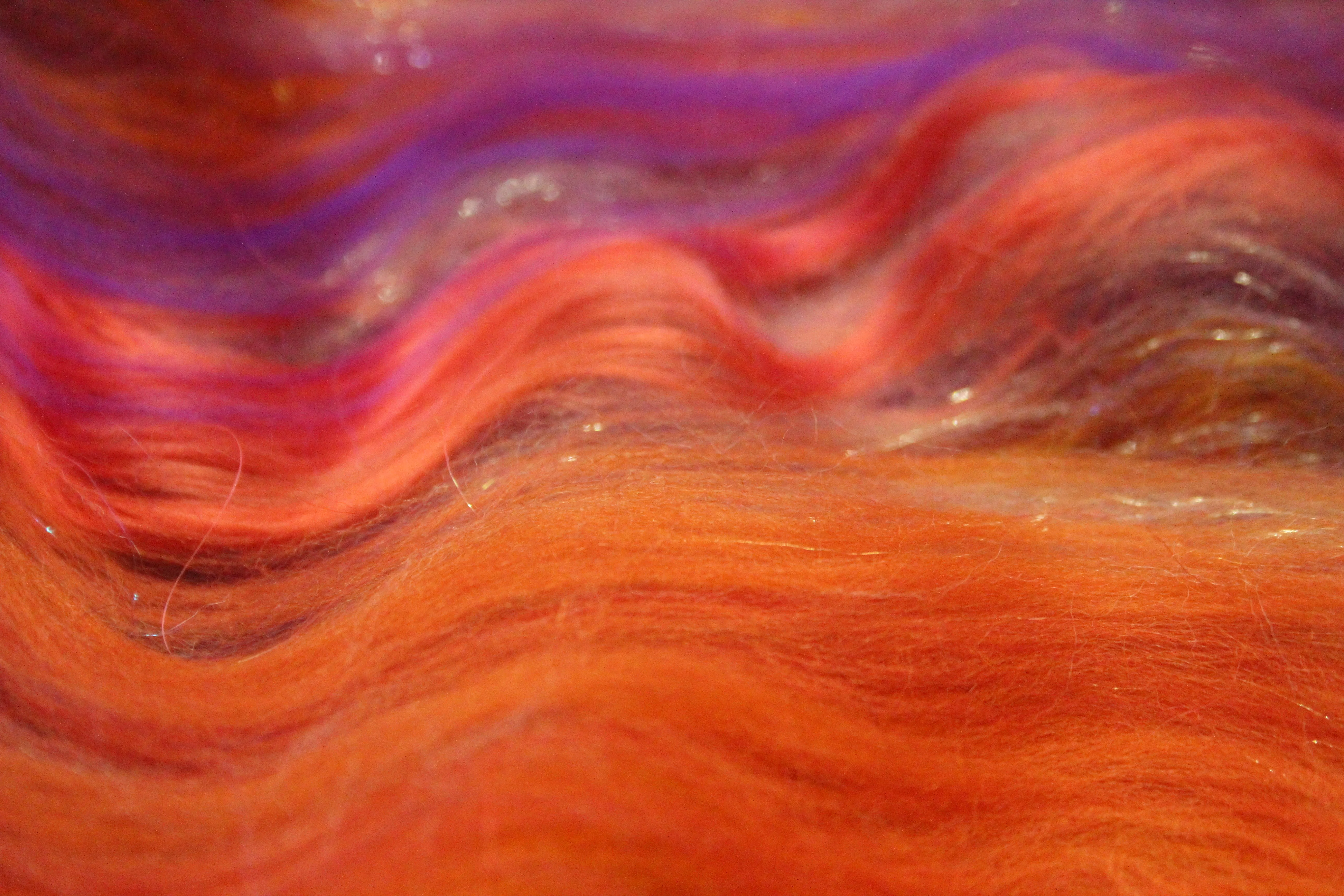 Merino Art Batt  - Orange Purple - 96 grams 3.3 oz - Wool for felting, spinning and weaving