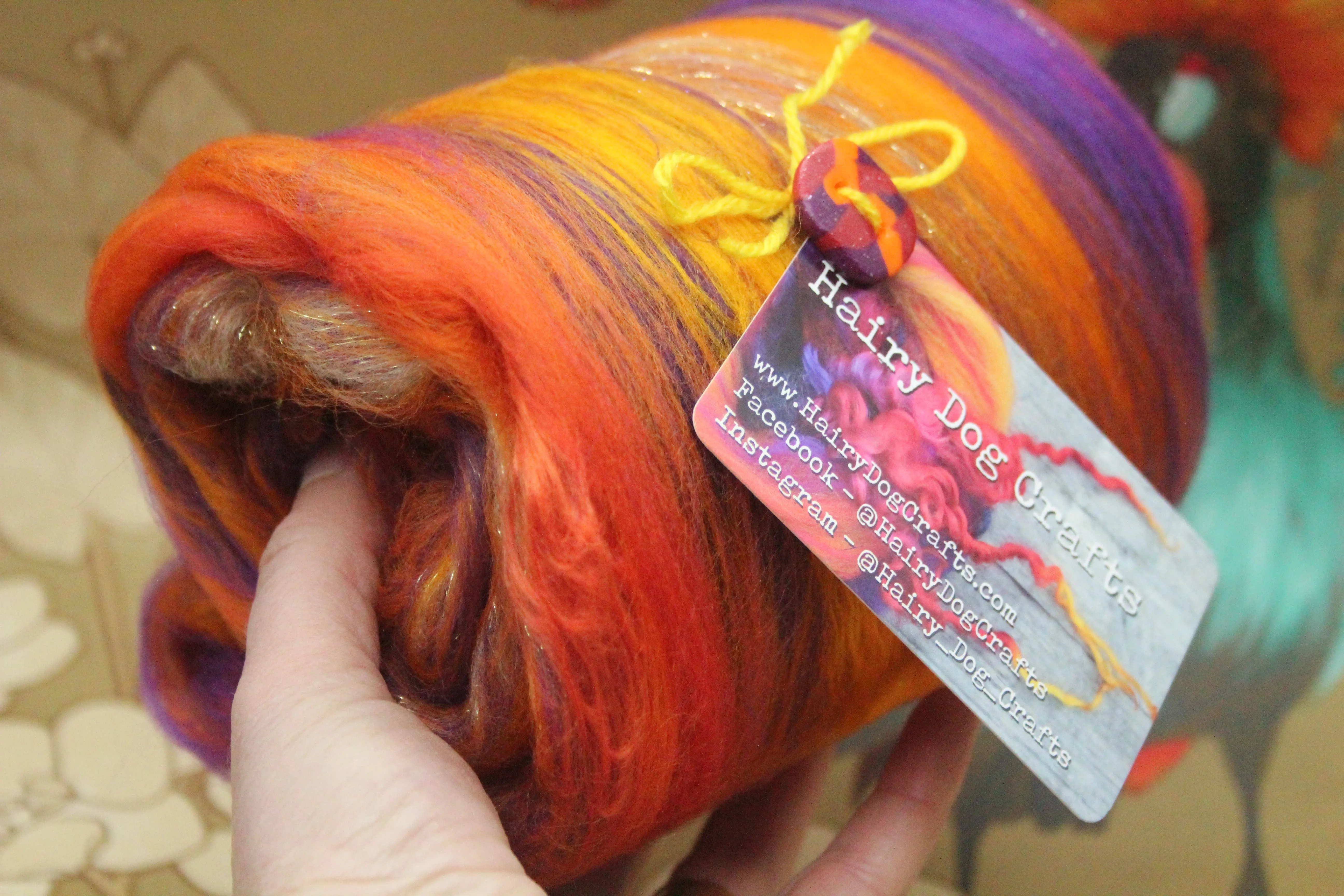 Merino Art Batt  - Orange Purple - 96 grams 3.3 oz - Wool for felting, spinning and weaving