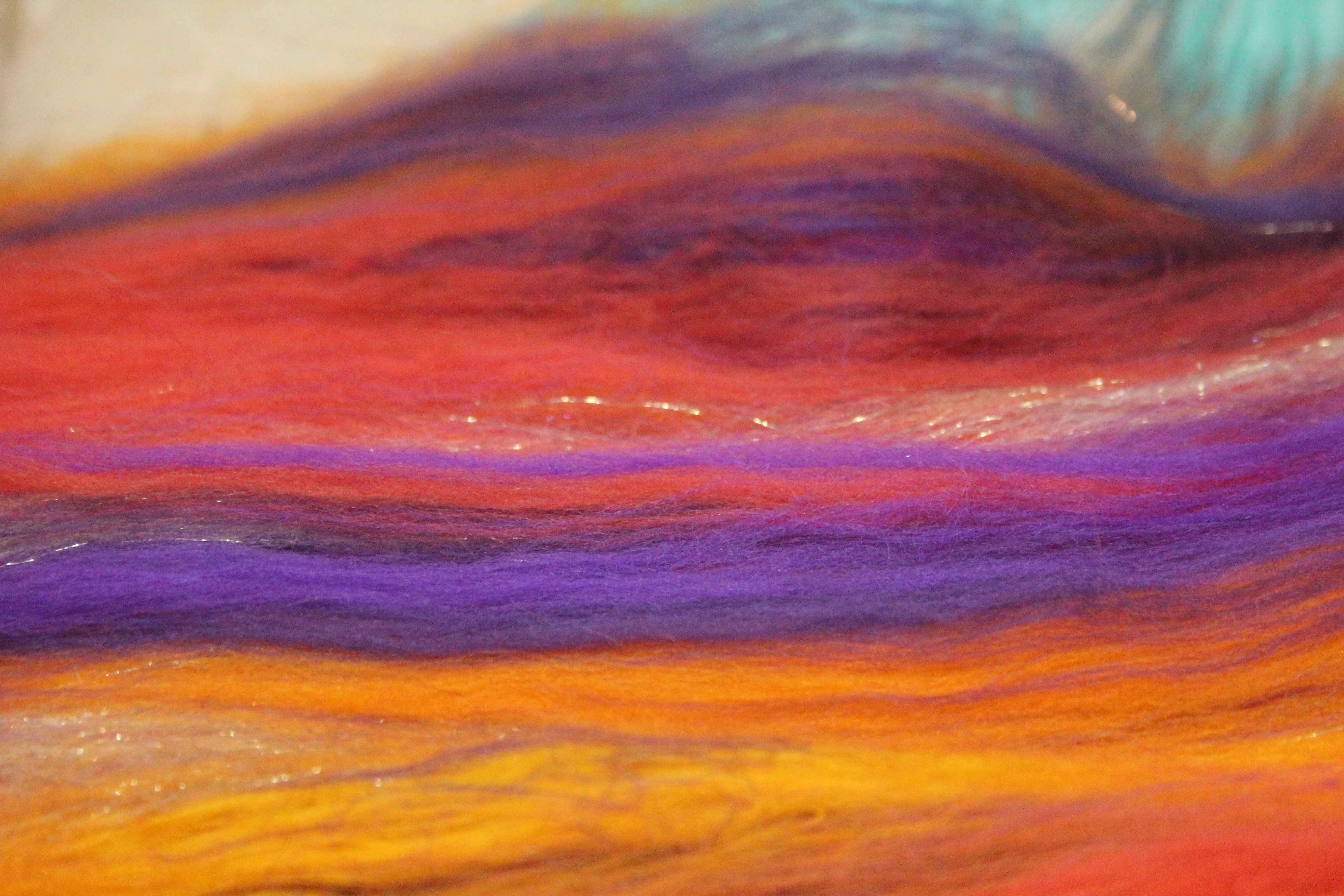 Merino Art Batt  - Orange Purple - 96 grams 3.3 oz - Wool for felting, spinning and weaving