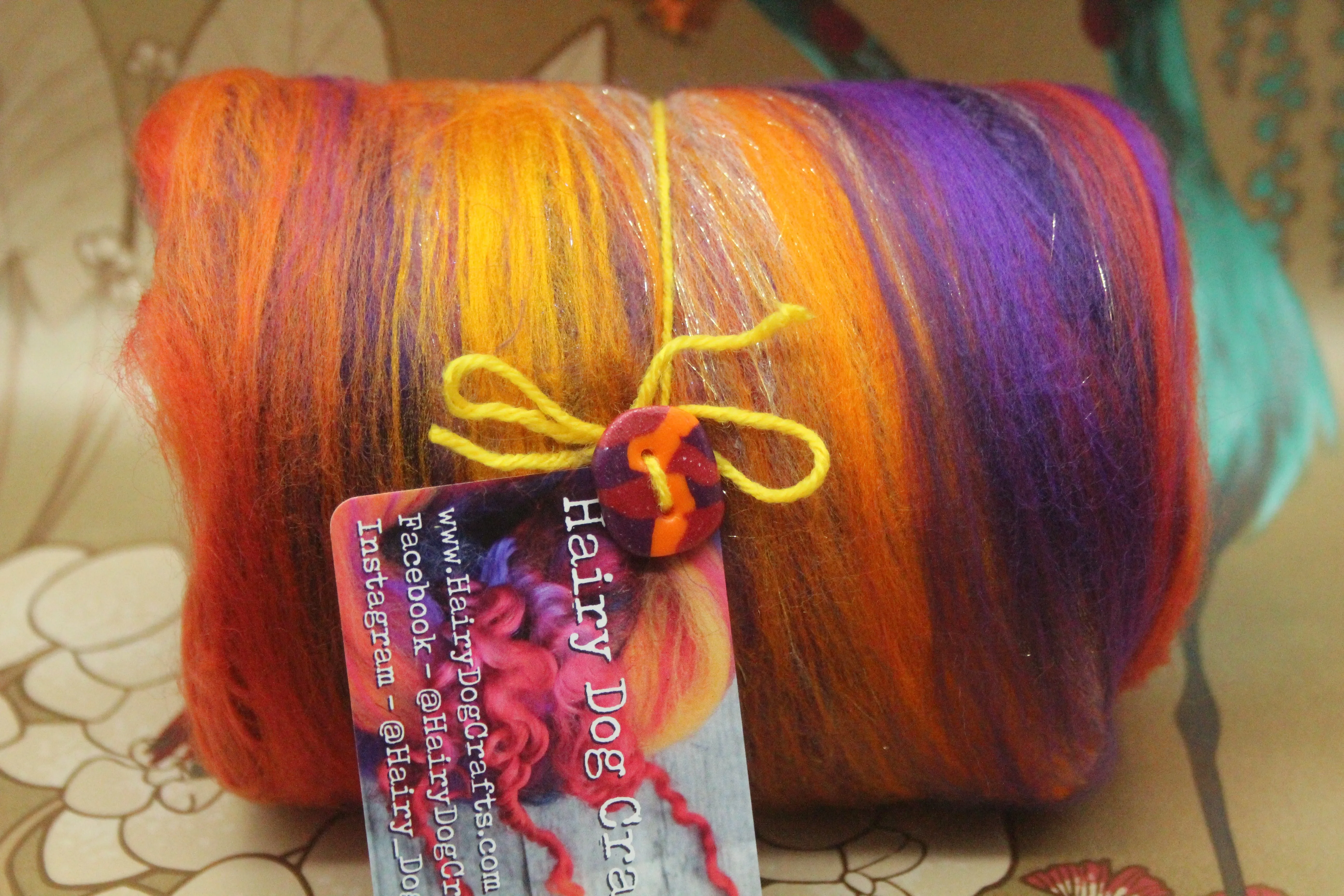 Merino Art Batt  - Orange Purple - 96 grams 3.3 oz - Wool for felting, spinning and weaving