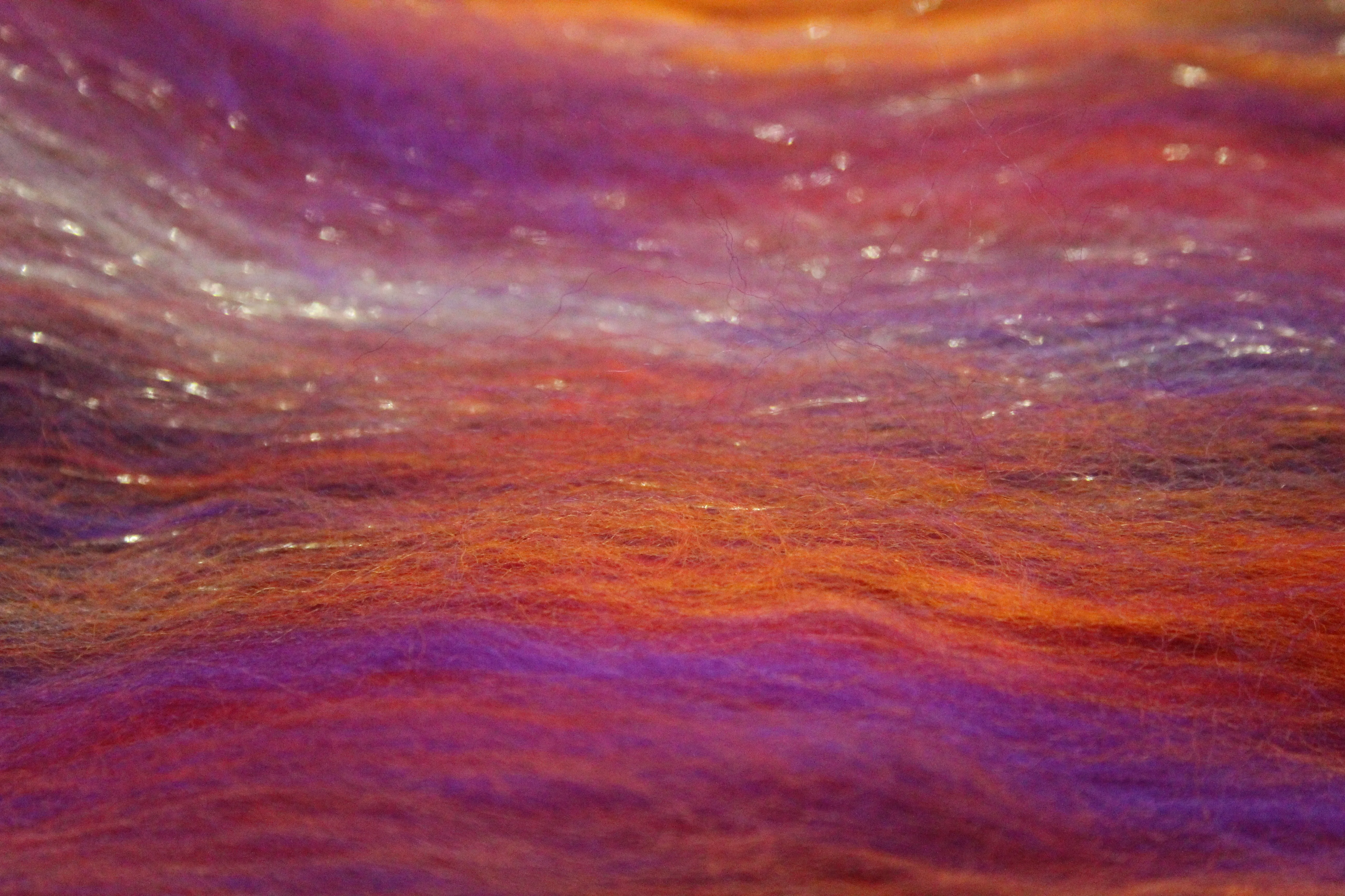 Merino Art Batt  - Orange Purple - 96 grams 3.3 oz - Wool for felting, spinning and weaving