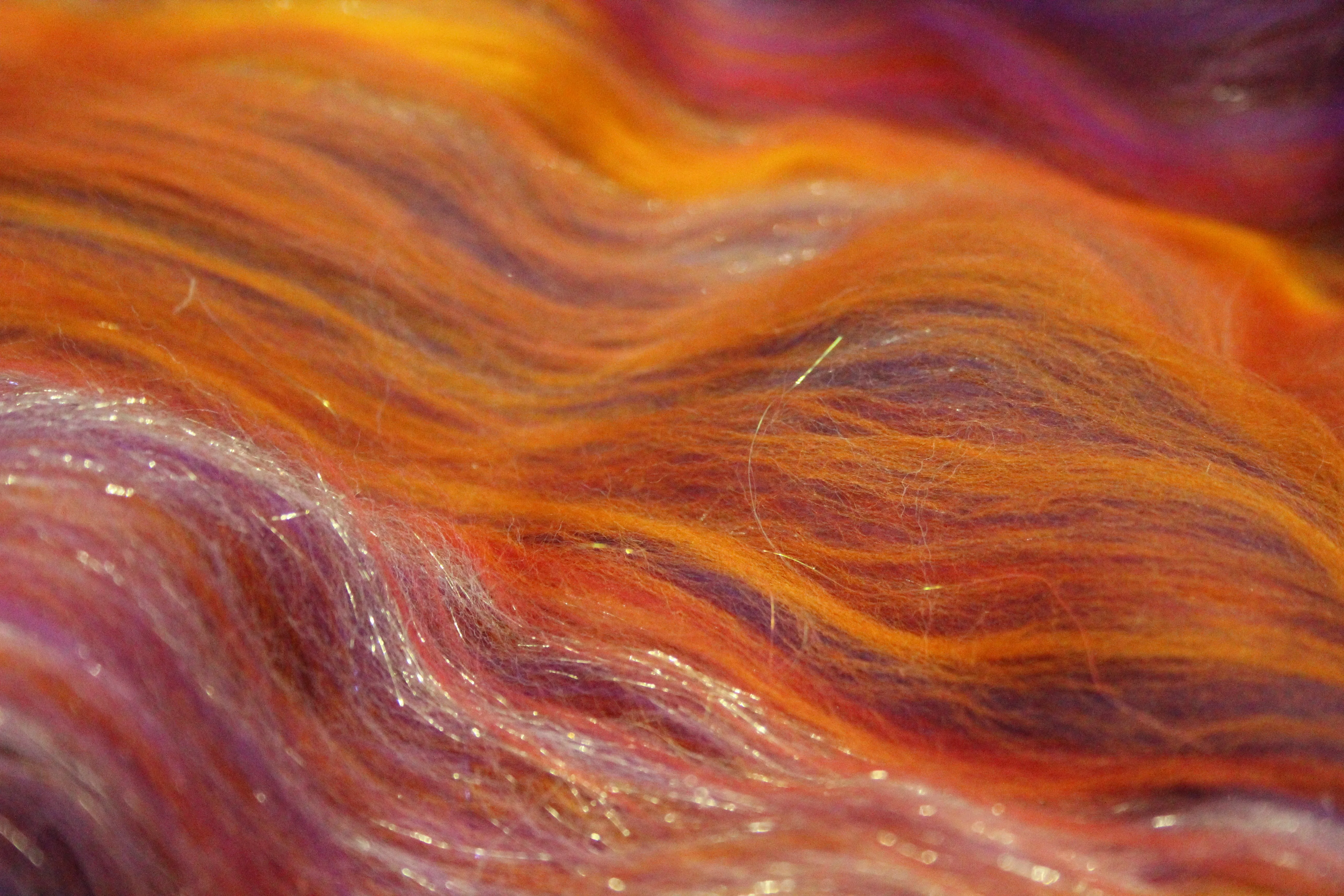 Merino Art Batt  - Orange Purple - 96 grams 3.3 oz - Wool for felting, spinning and weaving