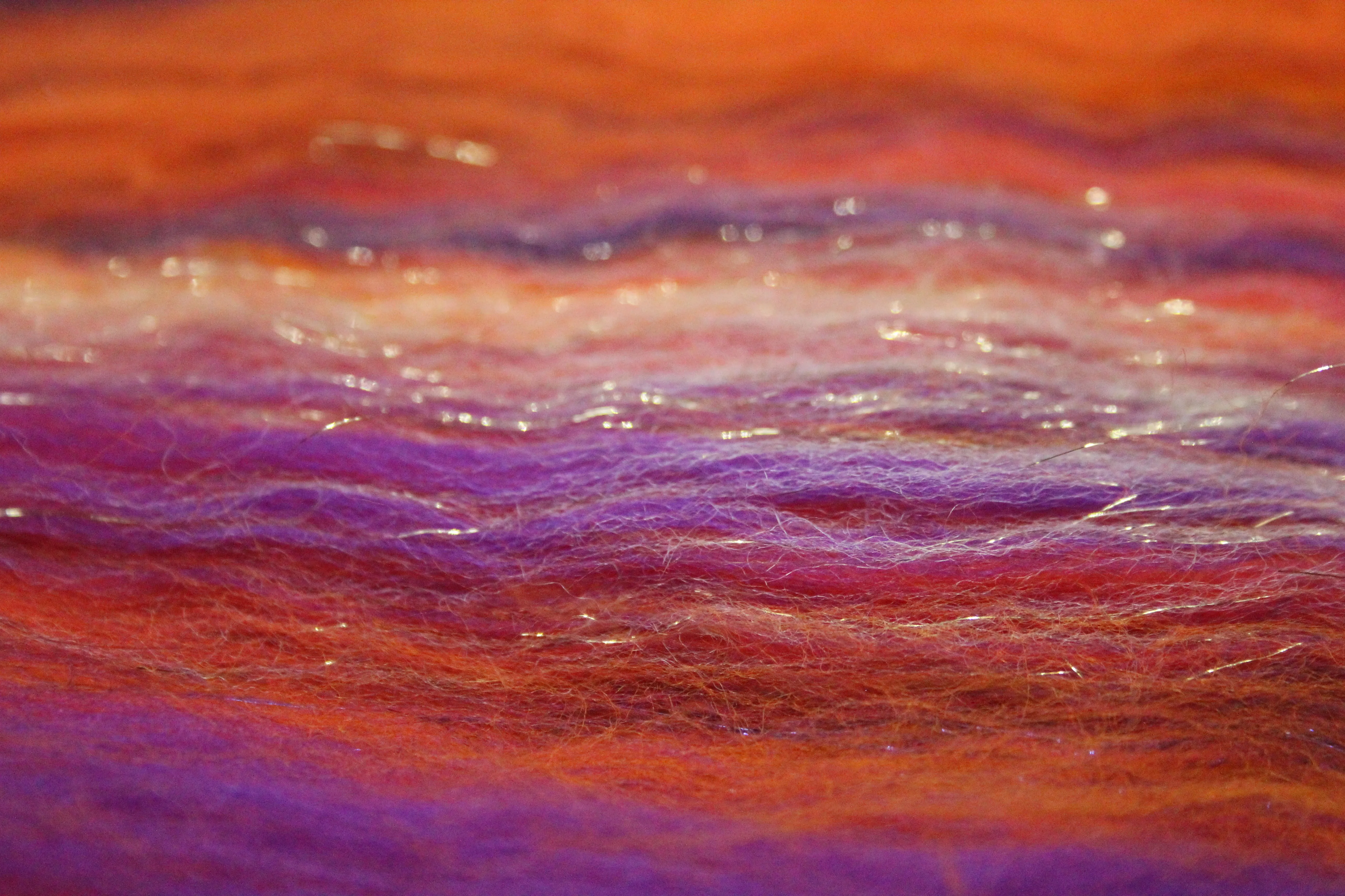 Merino Art Batt  - Orange Purple - 96 grams 3.3 oz - Wool for felting, spinning and weaving