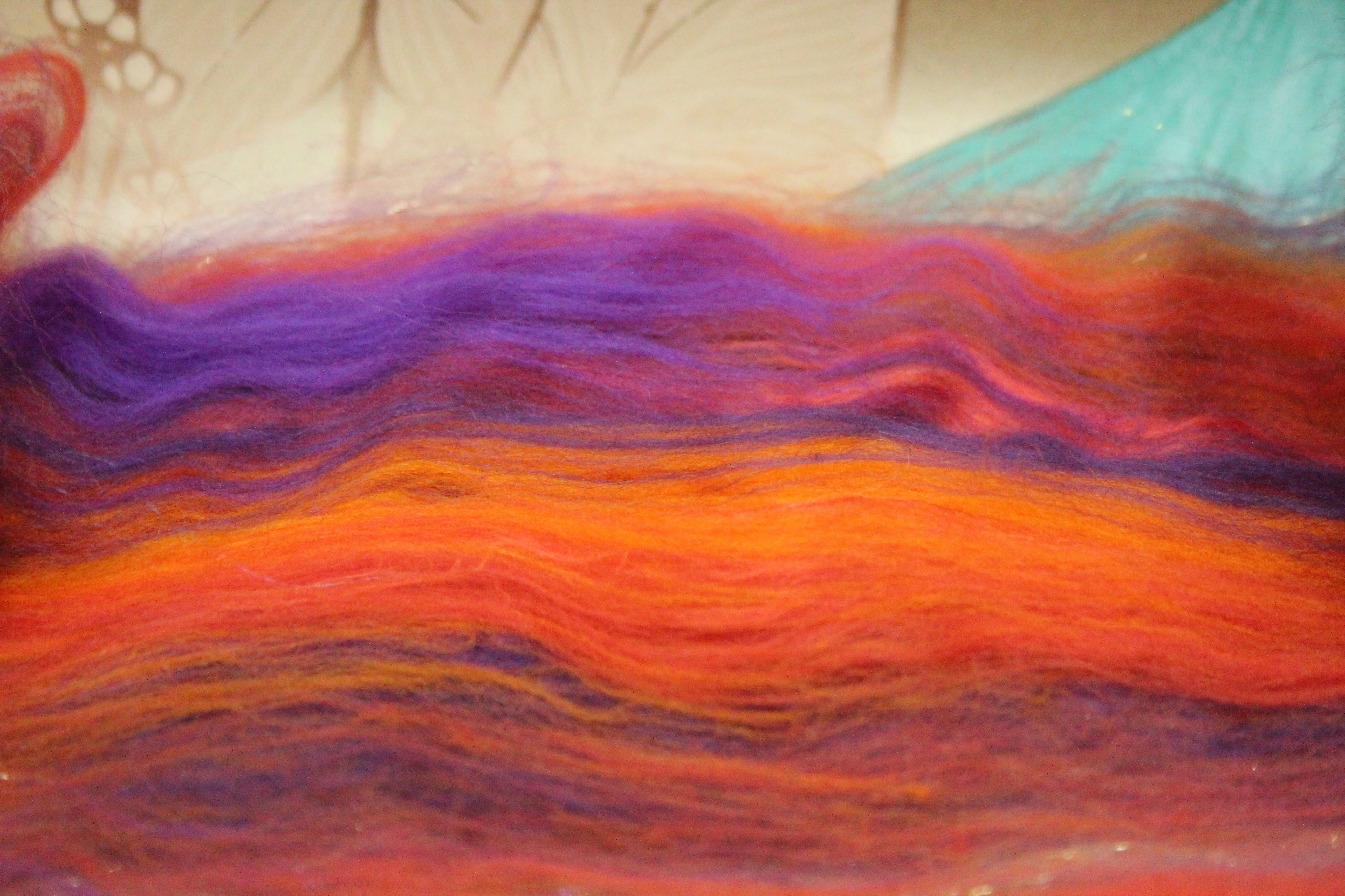 Merino Art Batt  - Orange Purple - 96 grams 3.3 oz - Wool for felting, spinning and weaving