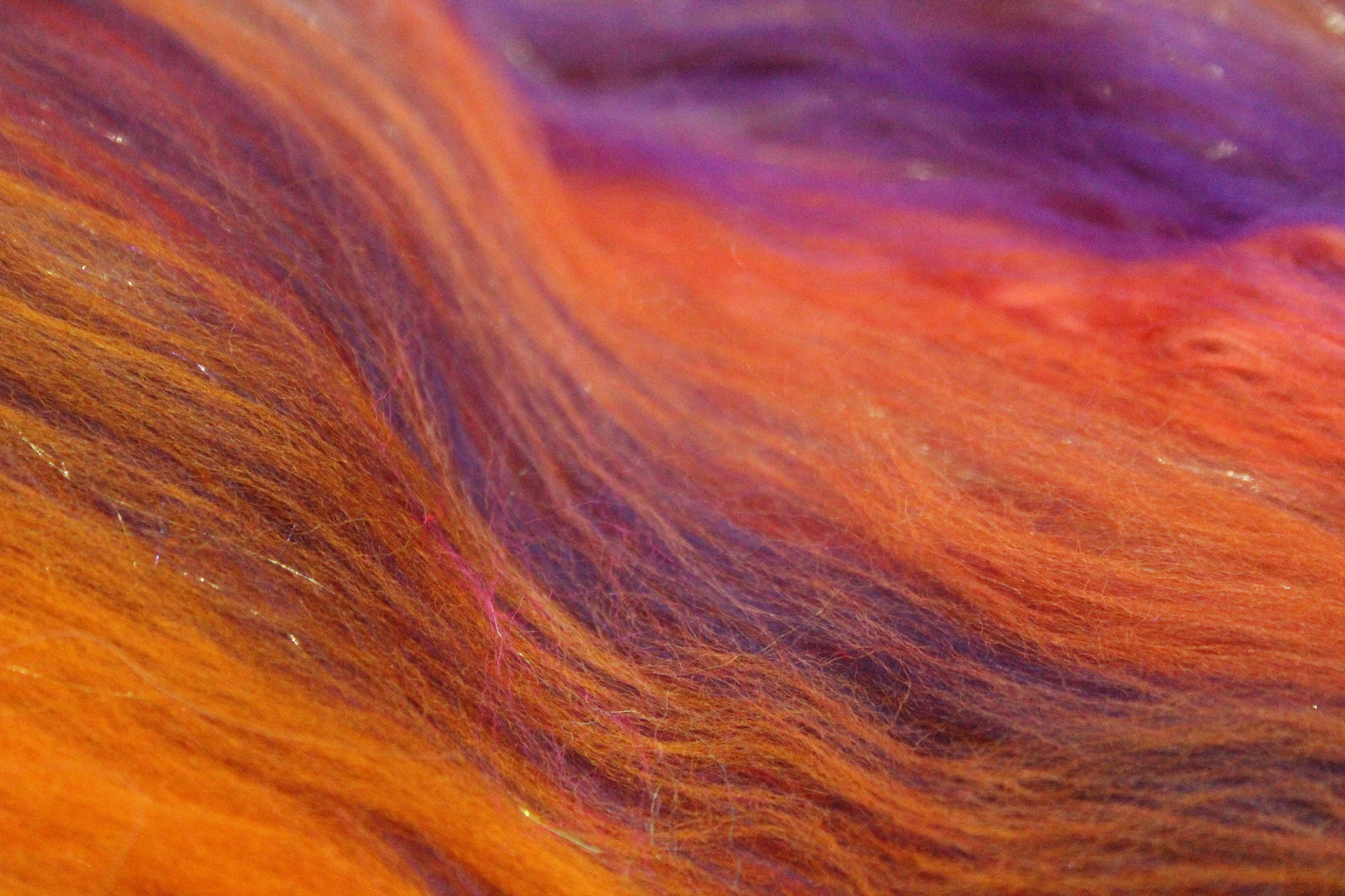 Merino Art Batt  - Orange Purple - 96 grams 3.3 oz - Wool for felting, spinning and weaving