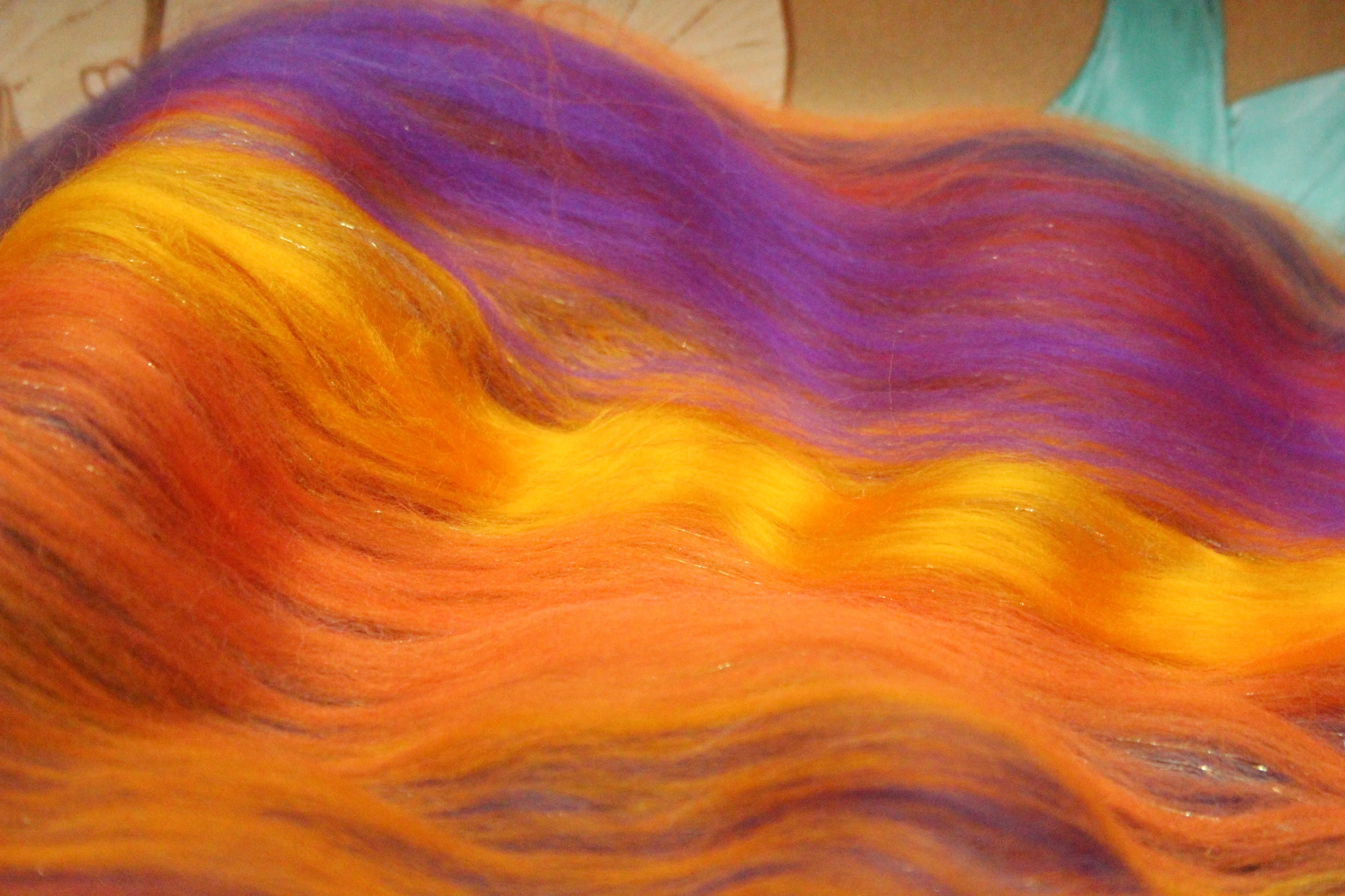 Merino Art Batt  - Orange Purple - 96 grams 3.3 oz - Wool for felting, spinning and weaving