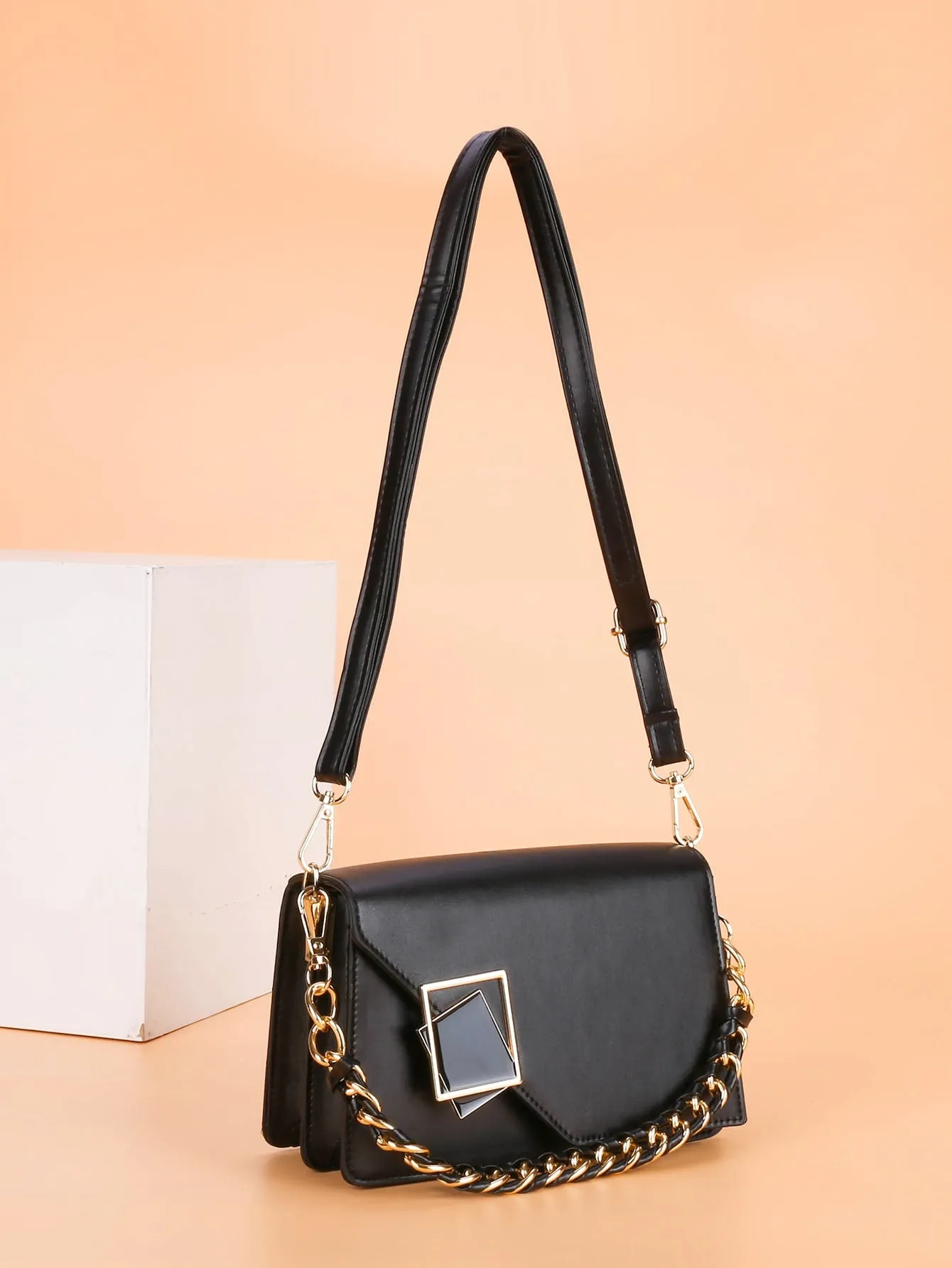 Metal Decor Flap Shoulder Bag