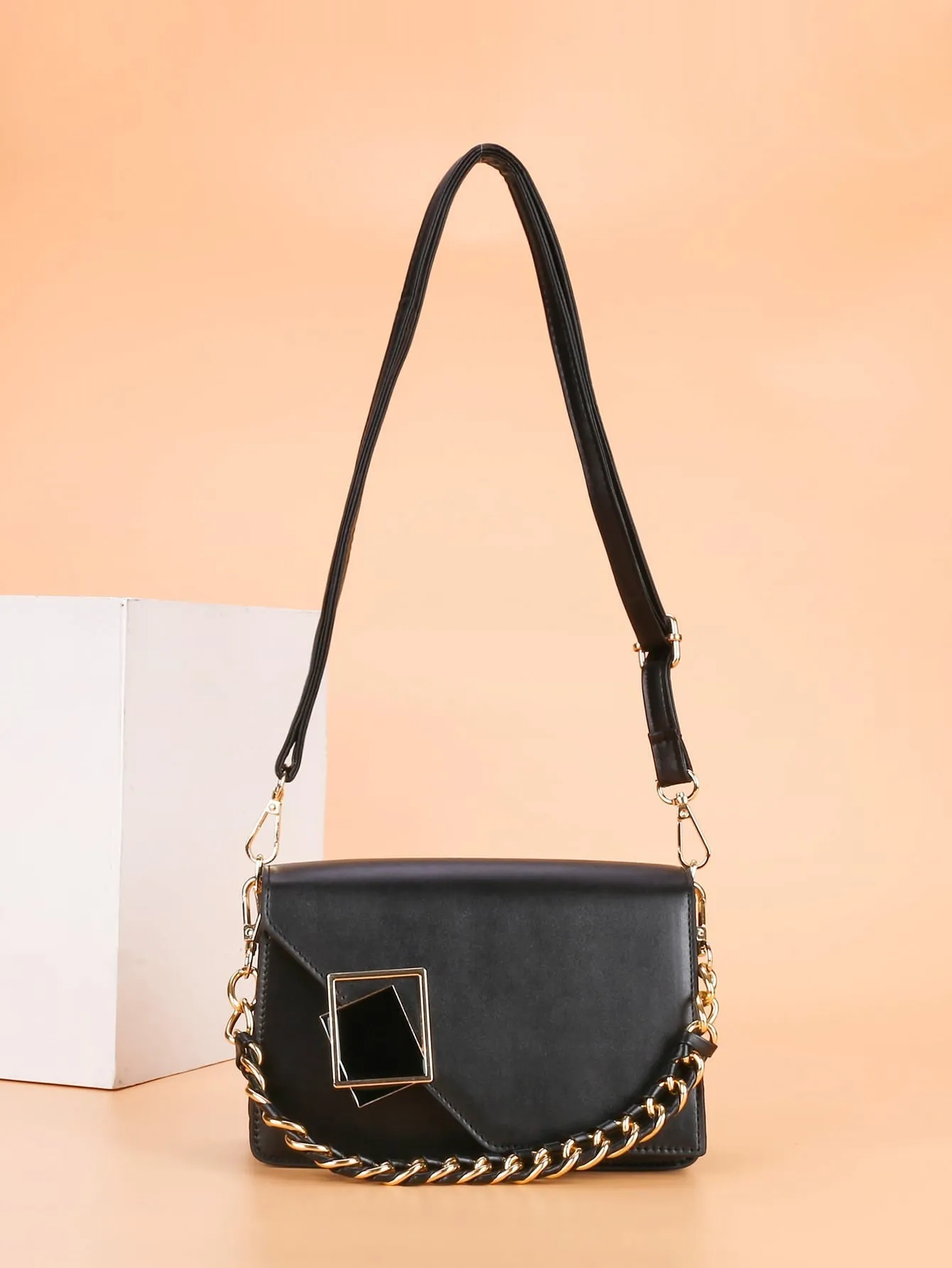 Metal Decor Flap Shoulder Bag