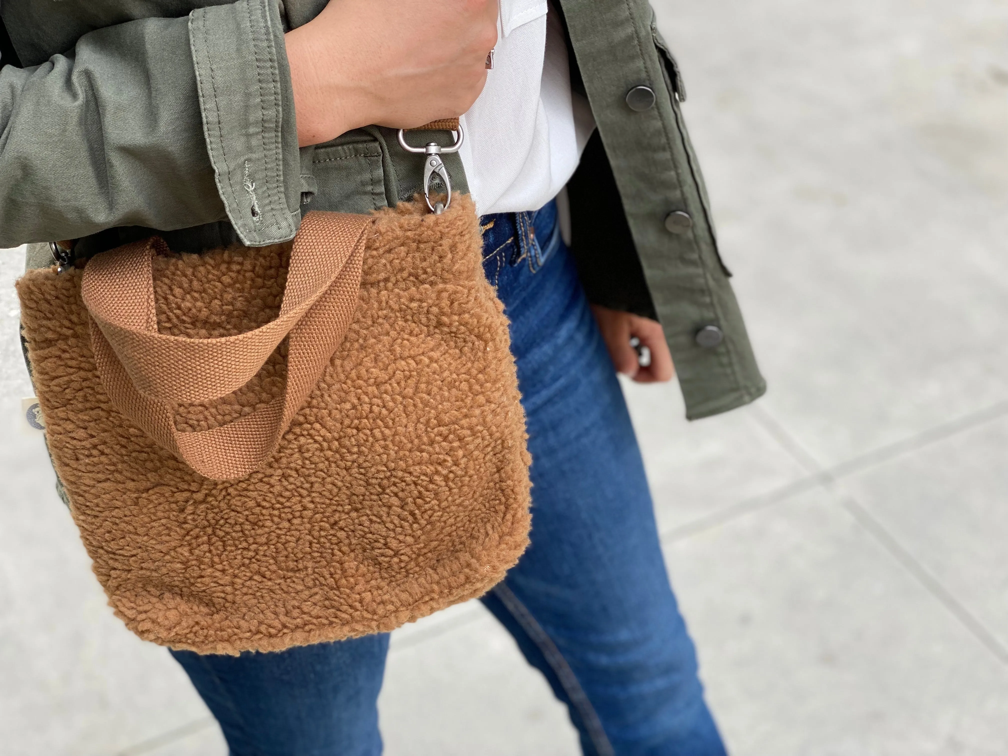 Midi Town Crossbody Bag: Mocha Sherpa