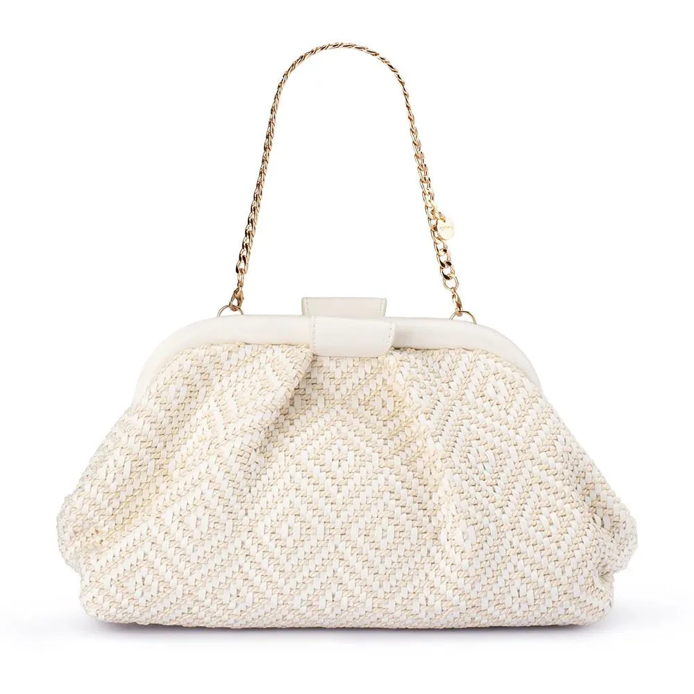 Minki Gathered Woven Clutch in White