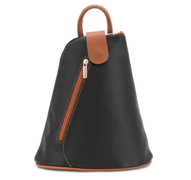 MOLLY   Small soft leather two-tone triangular backpack