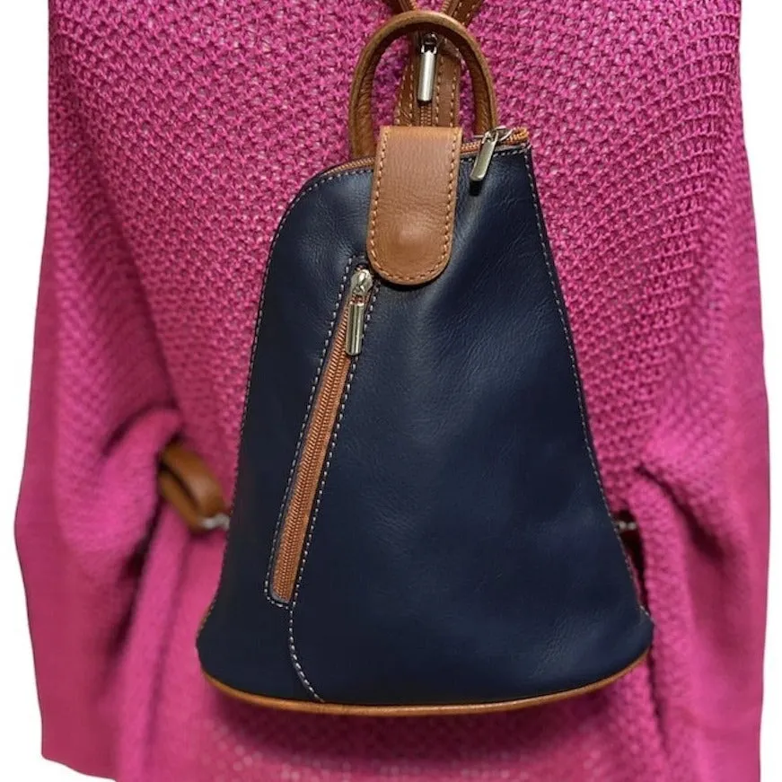 MOLLY   Small soft leather two-tone triangular backpack