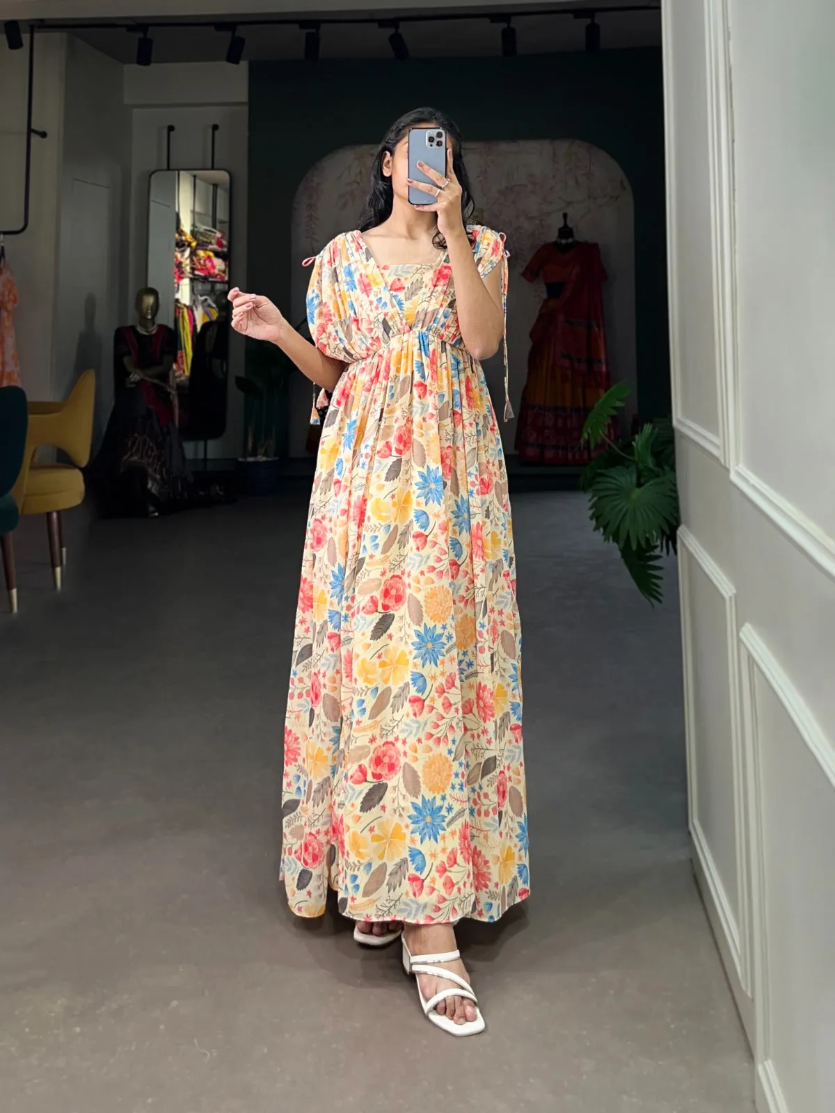 Multi Color Effortlessly Elegant Floral Georgette Gown