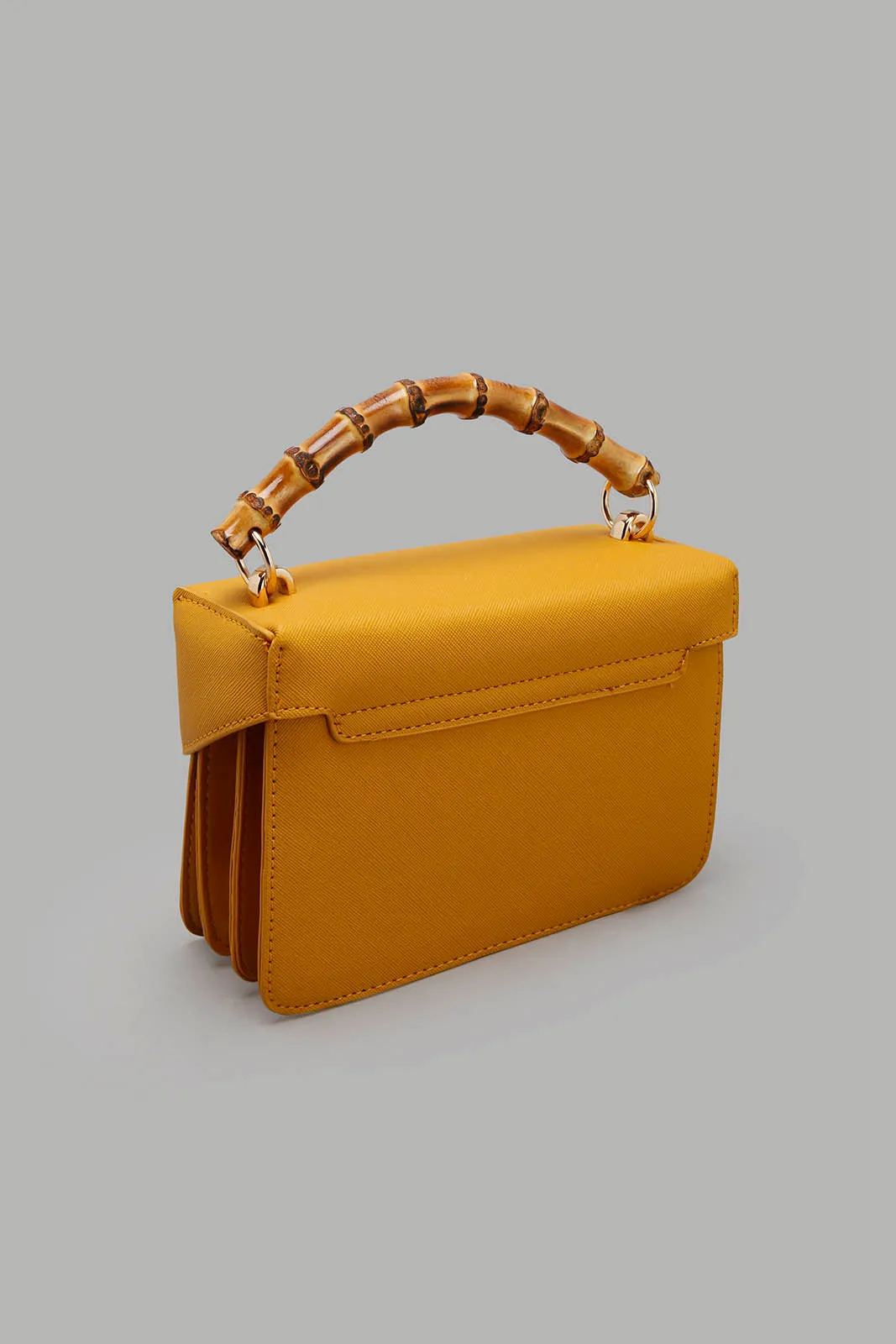 Mustard Day Bag With Bamboo Handle