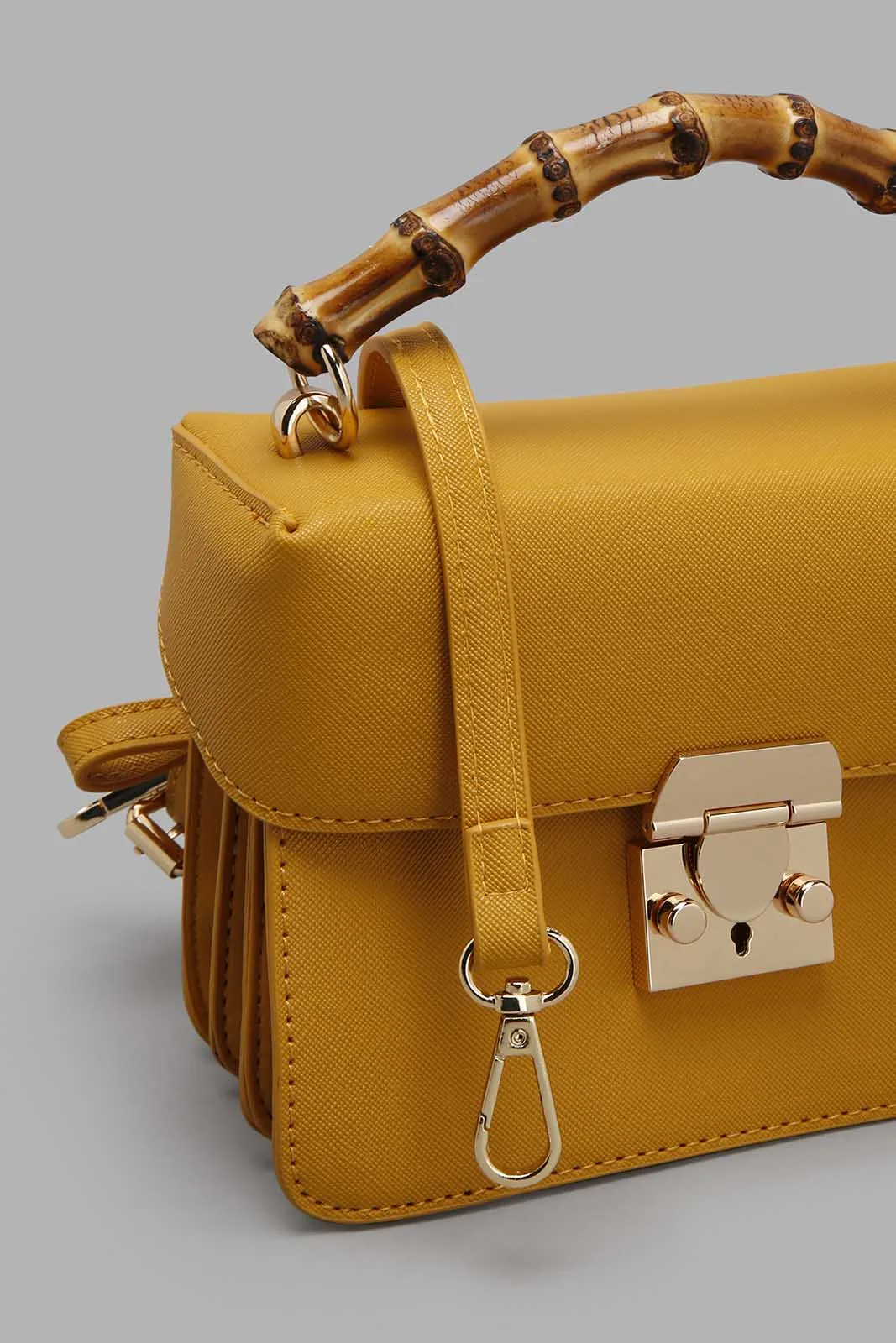 Mustard Day Bag With Bamboo Handle