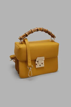 Mustard Day Bag With Bamboo Handle