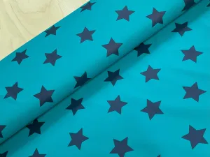 Navy Stars on Teal PU Raincoat Fabric