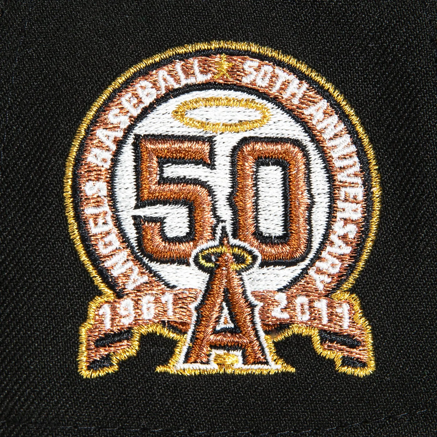 New Era 9Forty A-Frame Los Angeles Angels 50th Anniversary Patch Snapback Hat - Black, Ivory, Metallic Copper