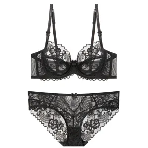 New lace underwear two-piece set pure desire women's French bra sexy summer breathable ultra-thin bra