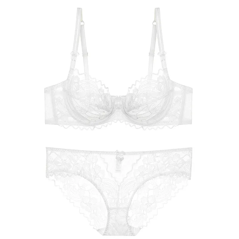 New lace underwear two-piece set pure desire women's French bra sexy summer breathable ultra-thin bra