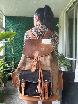 New Southwest Cowboy Hair on Cowhide Leather Oversized Backpack