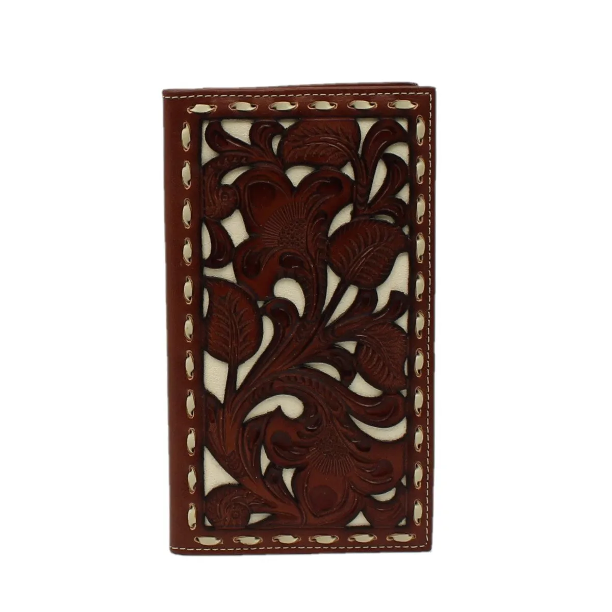 Nocona Men's Rodeo Leather Pierced Overlay Laced Tan Wallet