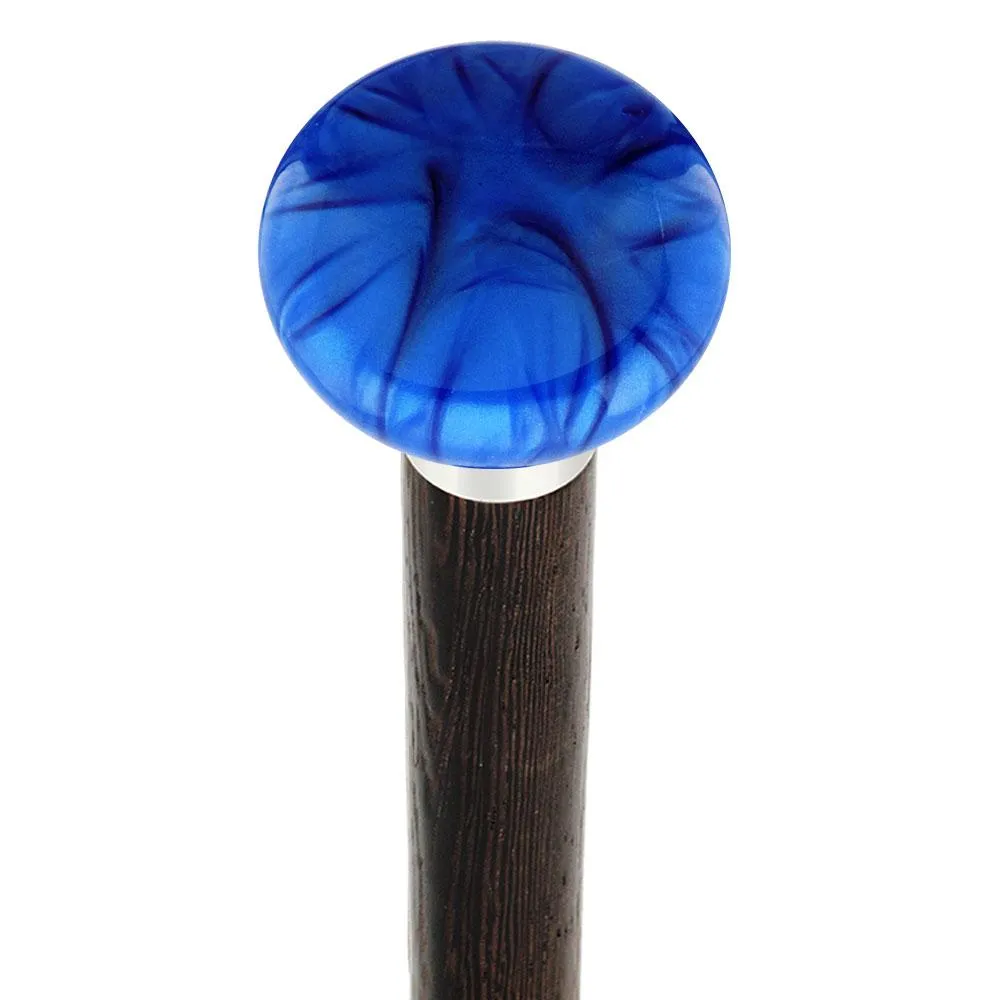 Nostalgia Pearl Blue Flat Top Cane w/ Custom Wood Shaft & Collar