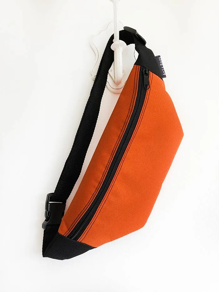 Orange Urban Sling Bag, Vegan Ches Bag Fanny Pack, Unisex Zippered Belt Bag