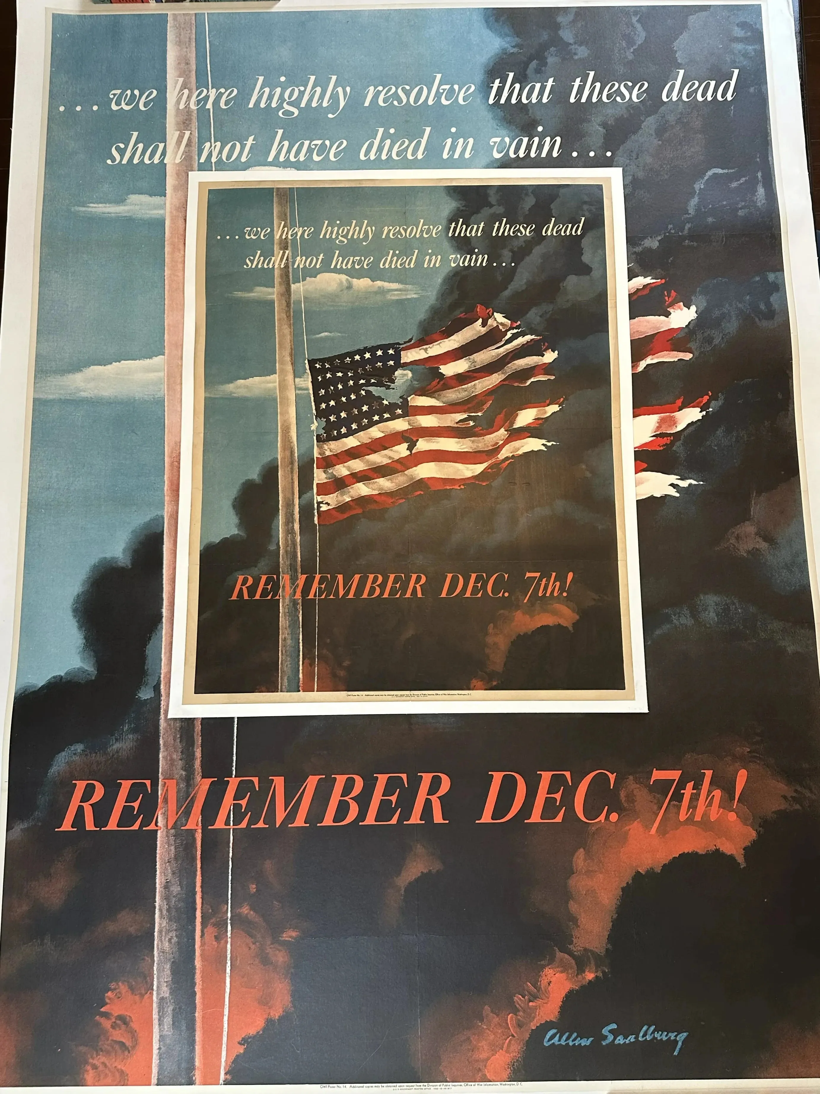 Original "Remember Dec. 7th!" WWII Posters — Linen backed — Two sizes, one very large