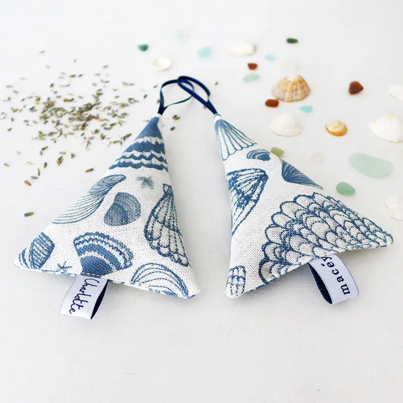 Pair of Navy Seashells Lavender Trees