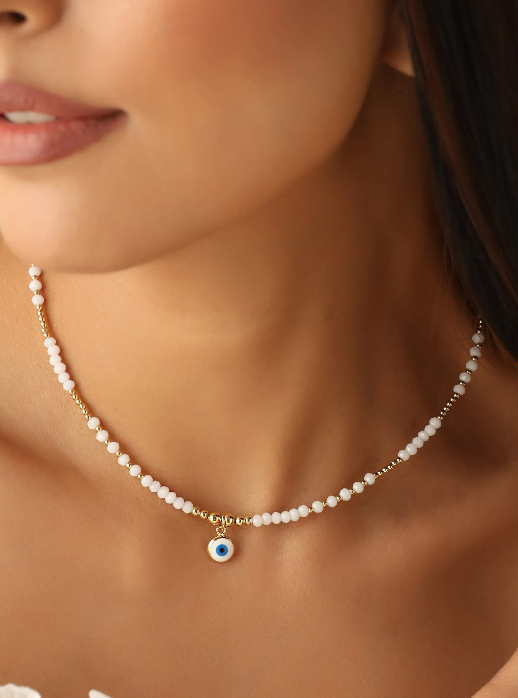 Pearly Bliss Beaded Nazar Necklace