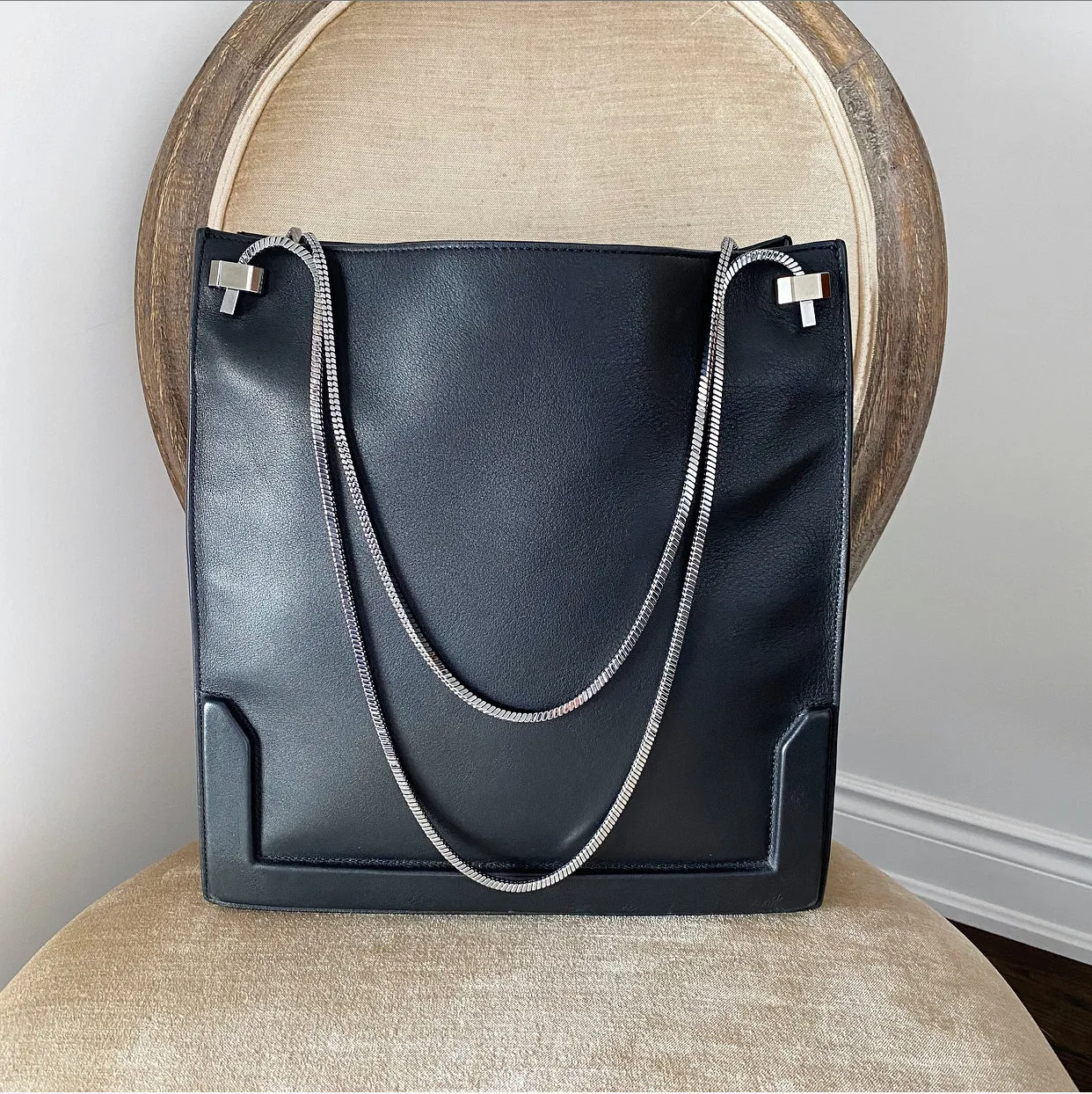 Phillip Lim Black Leather Soleil Tote Bag with Metal Straps