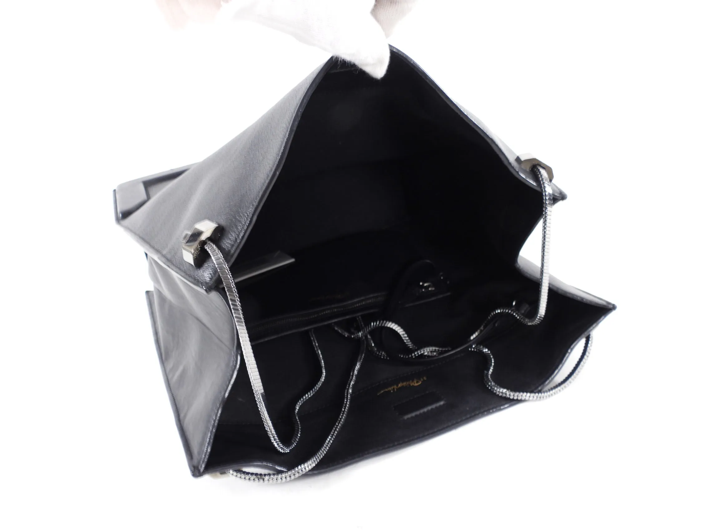 Phillip Lim Black Leather Soleil Tote Bag with Metal Straps