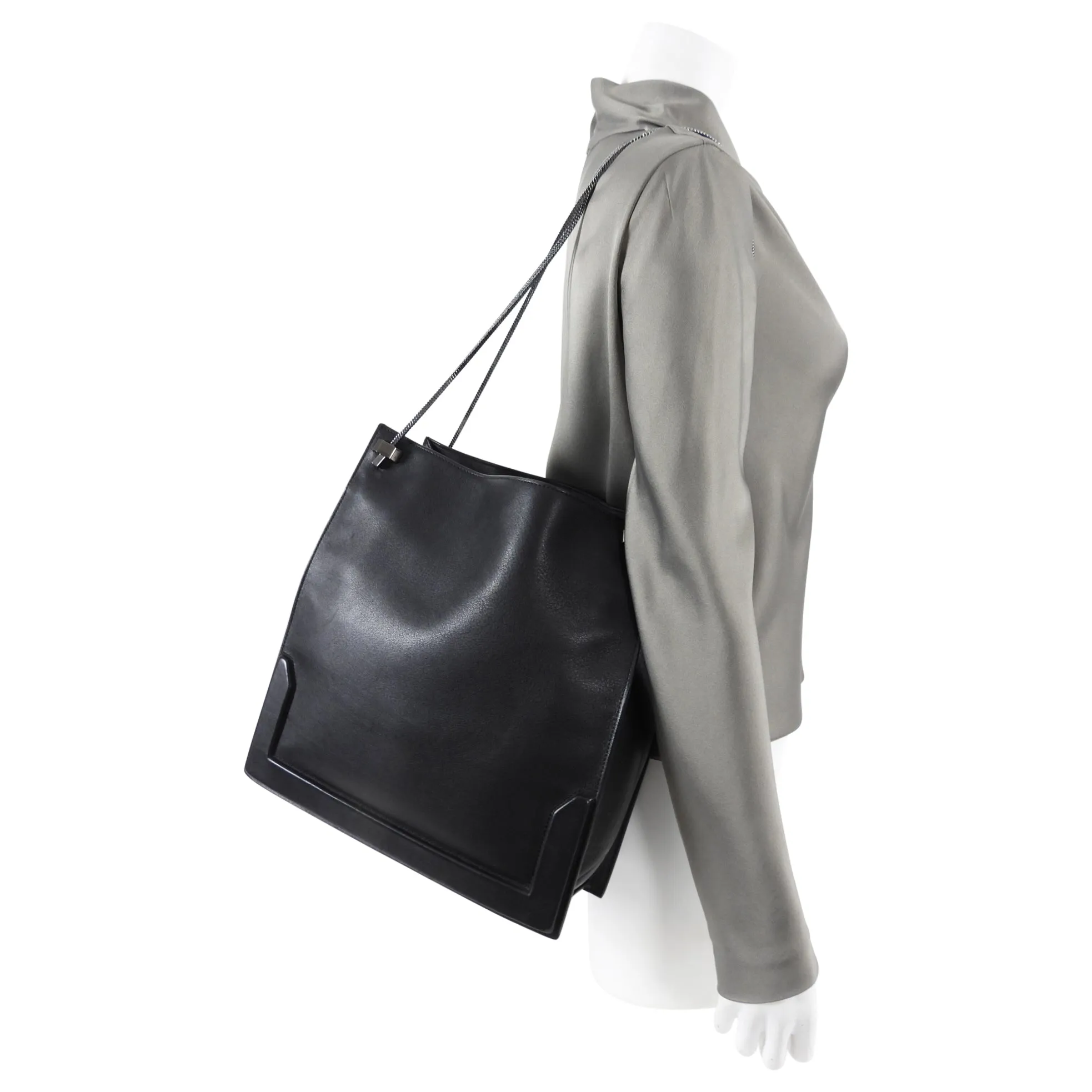 Phillip Lim Black Leather Soleil Tote Bag with Metal Straps