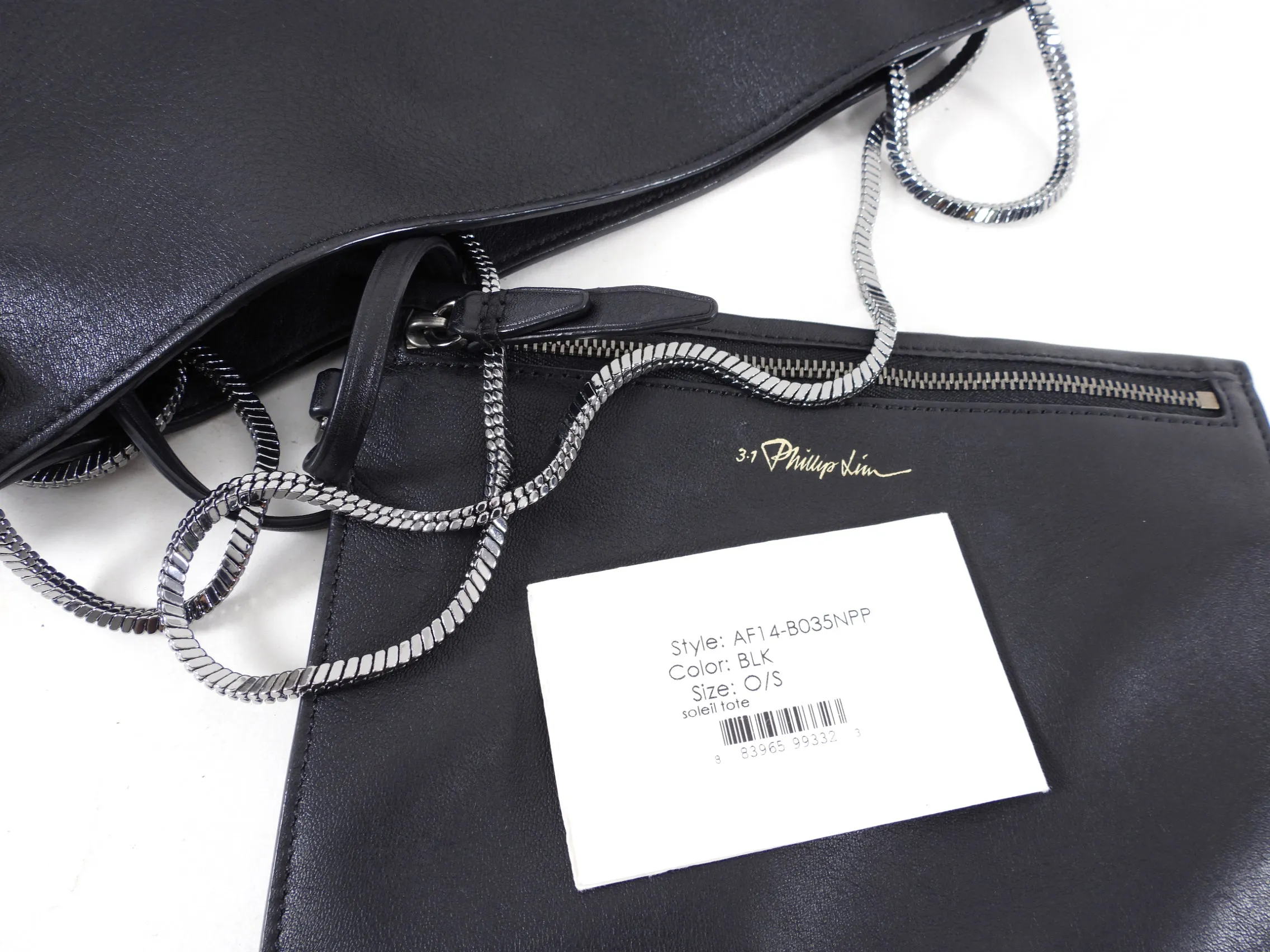 Phillip Lim Black Leather Soleil Tote Bag with Metal Straps