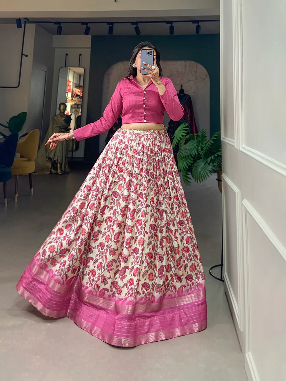 Pink Color Dazzling Dola Silk Floral Lehenga Choli