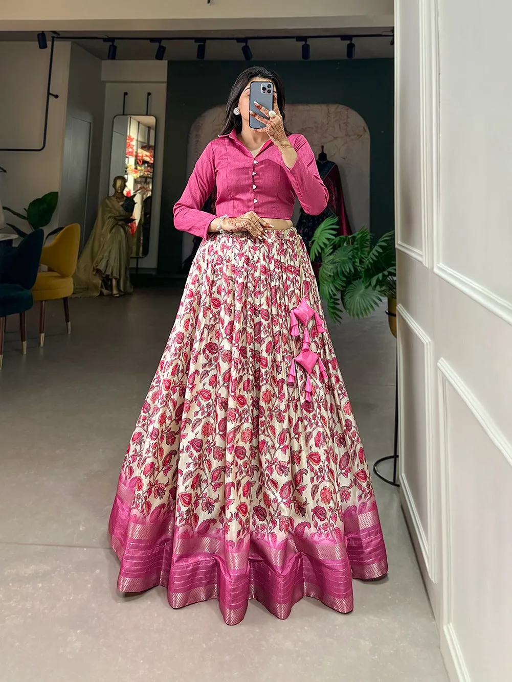 Pink Color Dazzling Dola Silk Floral Lehenga Choli