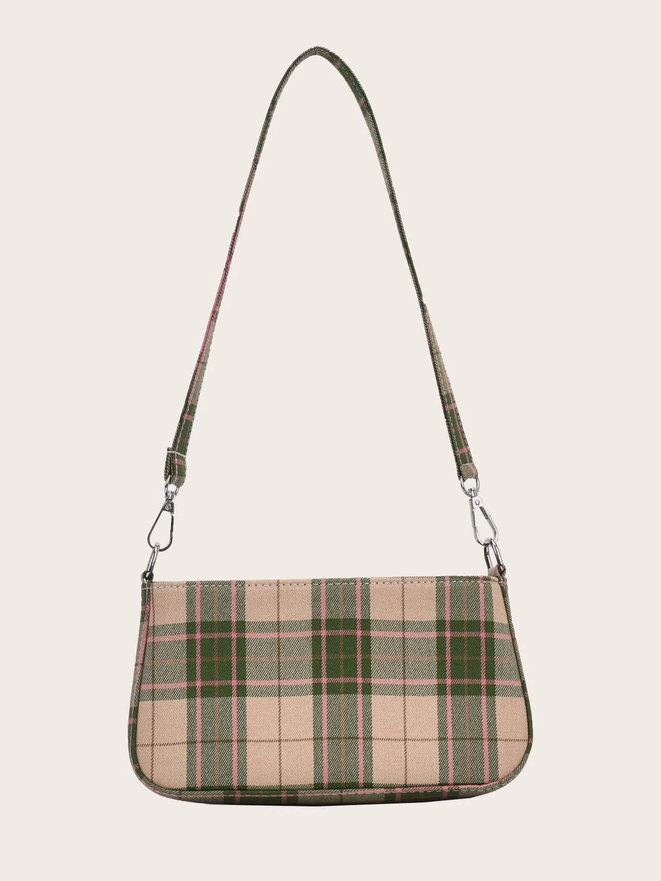 Plaid Graphic Baguette Bag