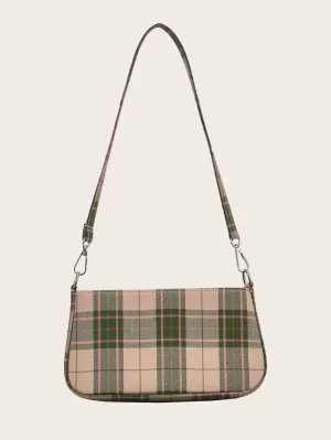 Plaid Graphic Baguette Bag