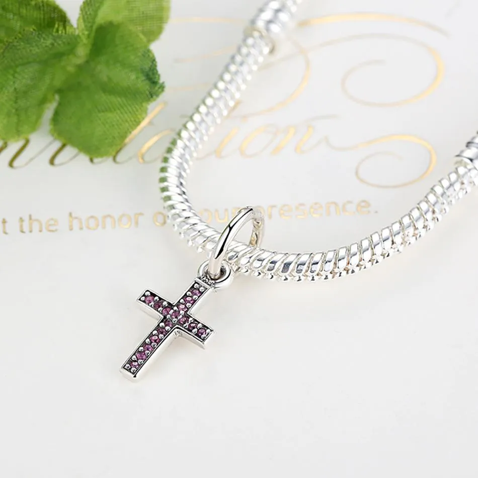 PY1132 S925 Dazzling Blue&Pink Cross Charm