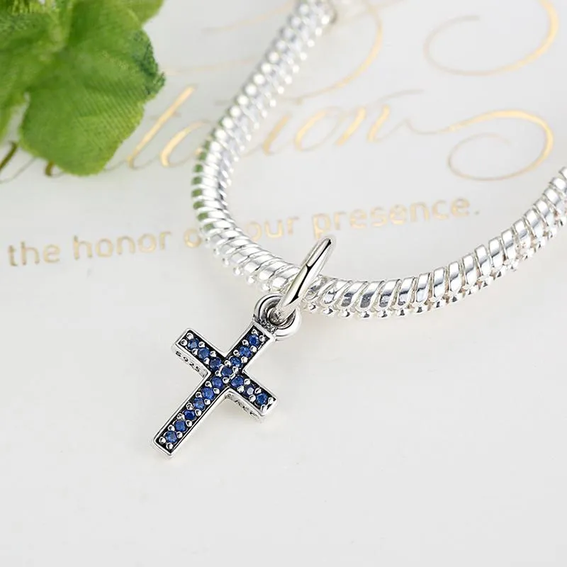 PY1132 S925 Dazzling Blue&Pink Cross Charm