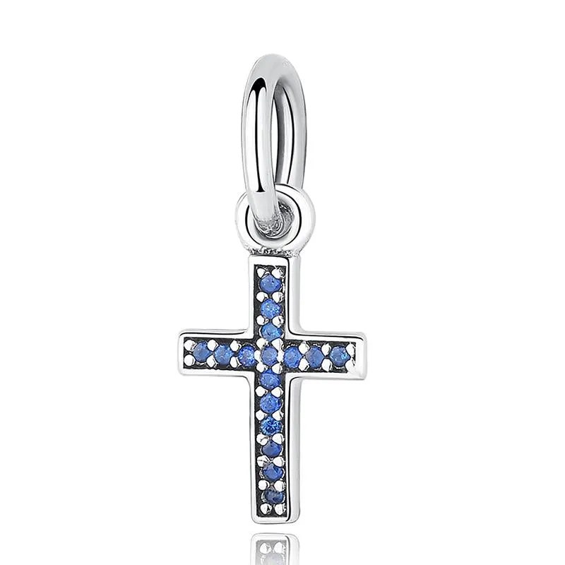 PY1132 S925 Dazzling Blue&Pink Cross Charm