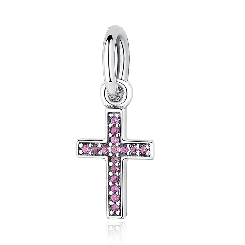 PY1132 S925 Dazzling Blue&Pink Cross Charm