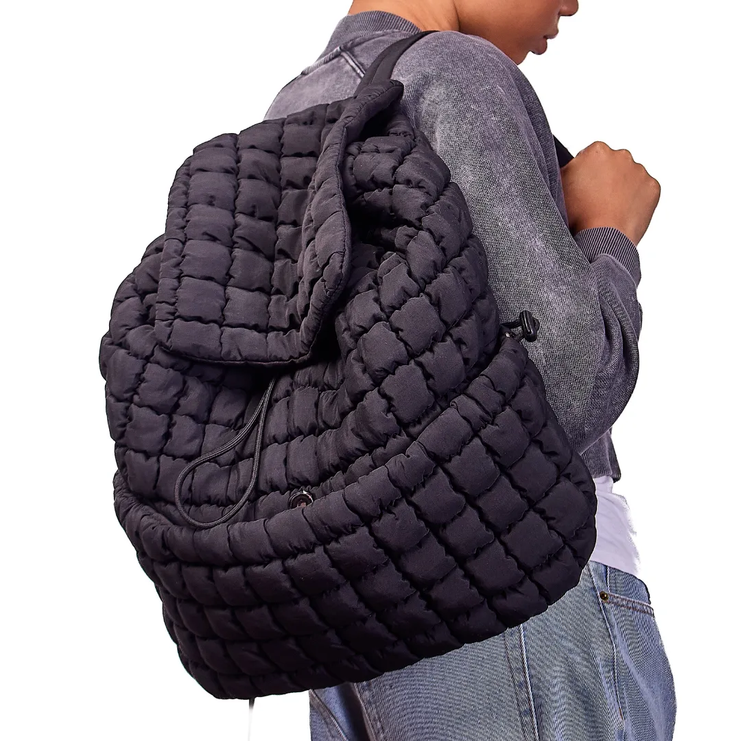 Quilted Puffer Back Pack - Black