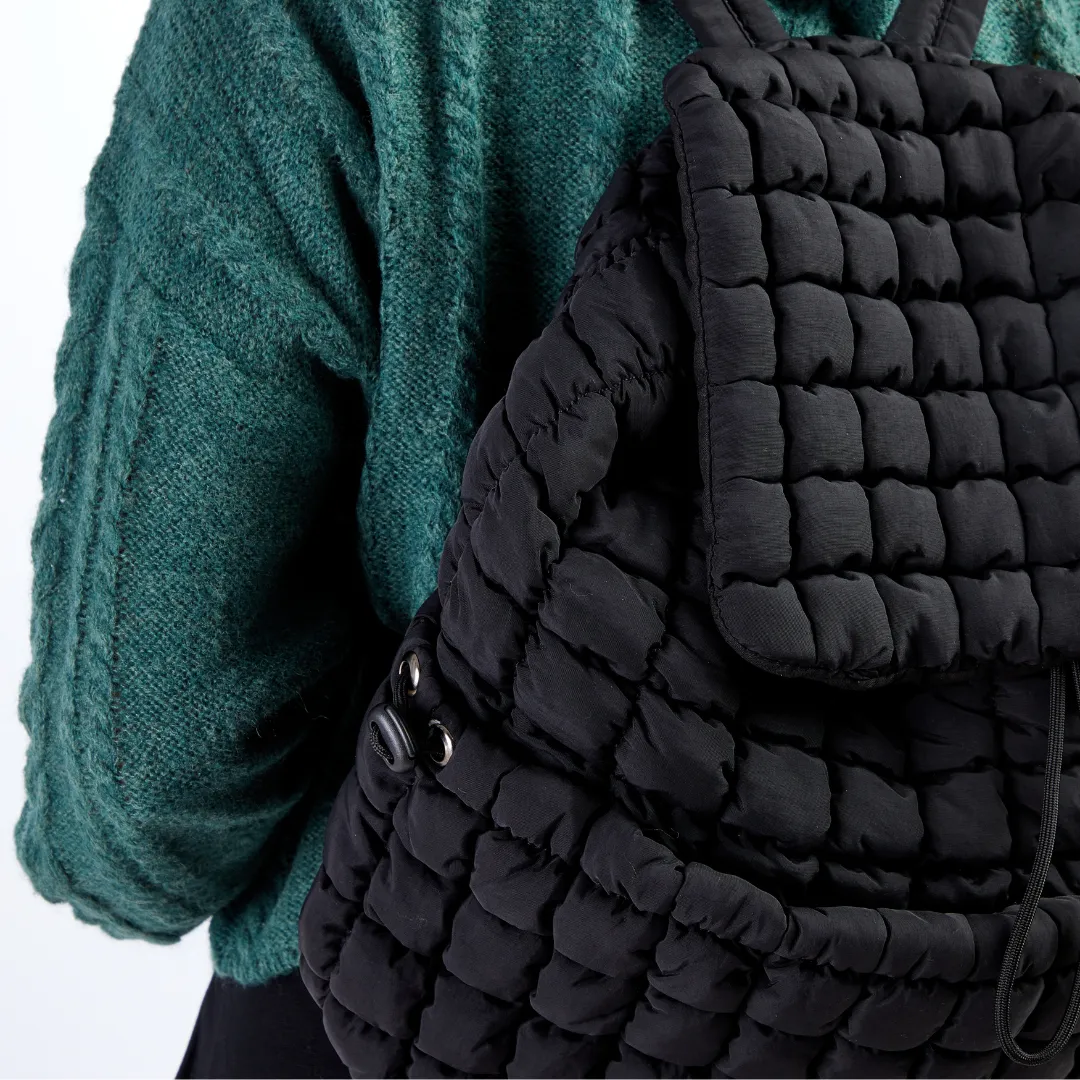 Quilted Puffer Back Pack - Black