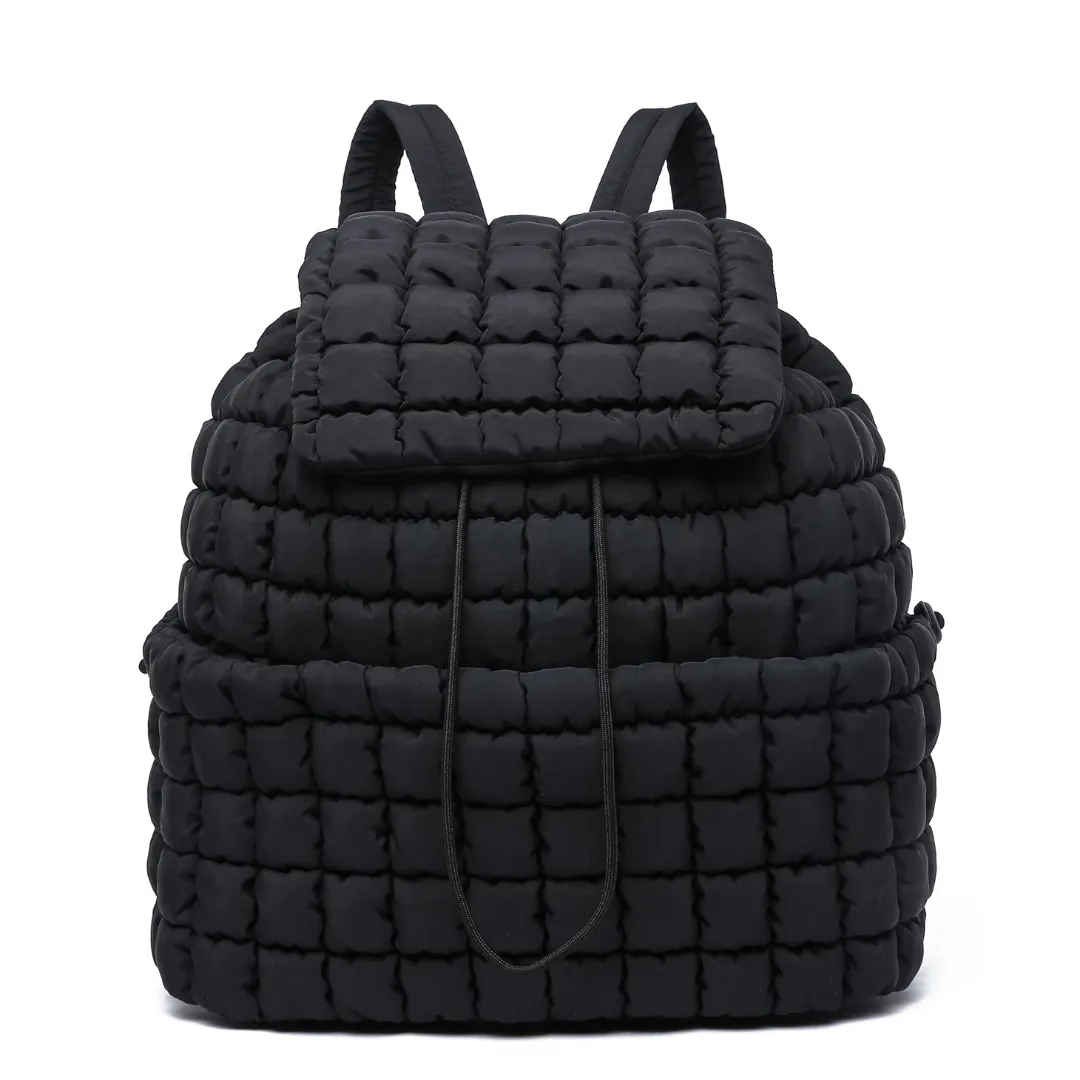 Quilted Puffer Back Pack - Black