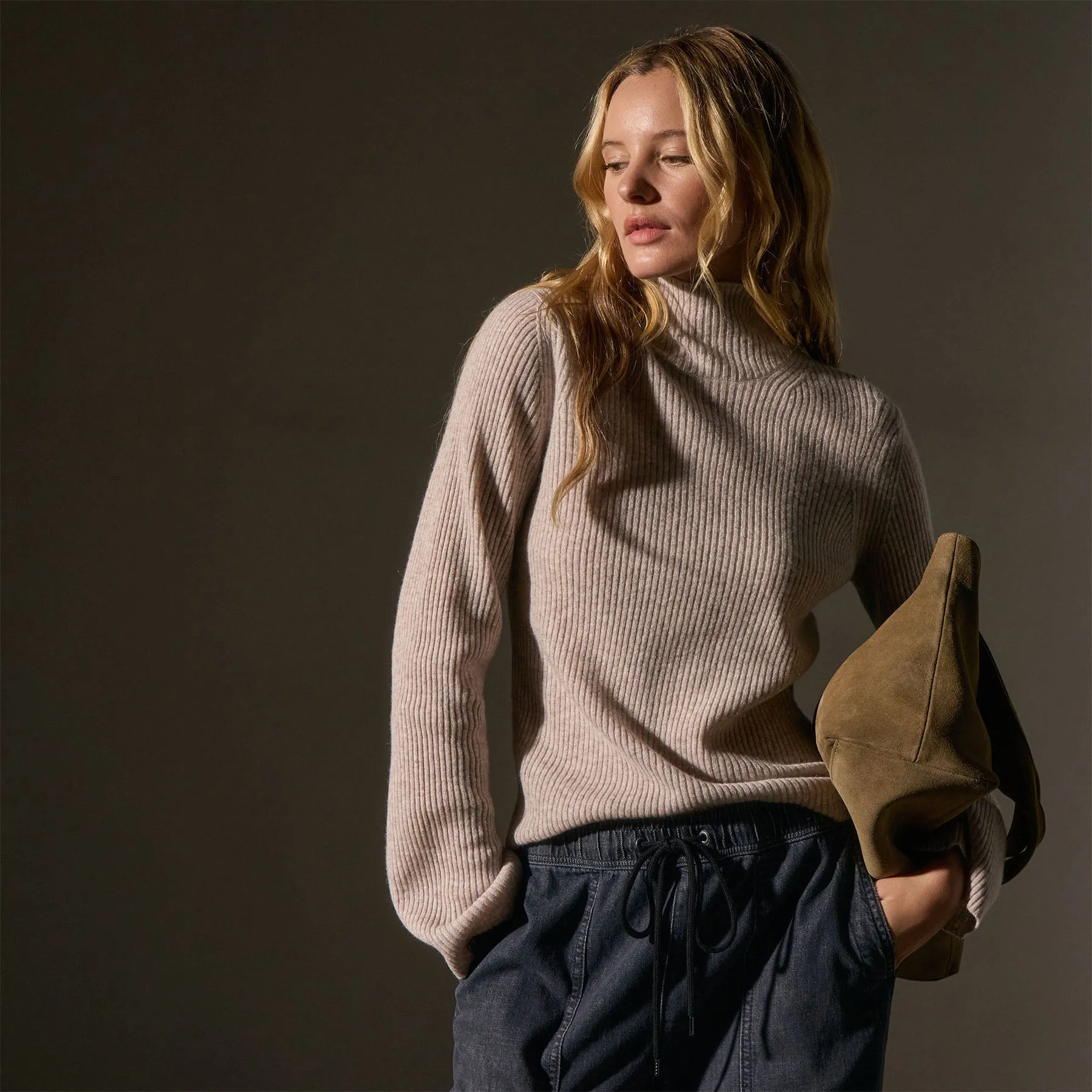 Recycled Cashmere Funnel Neck - Soft Beige