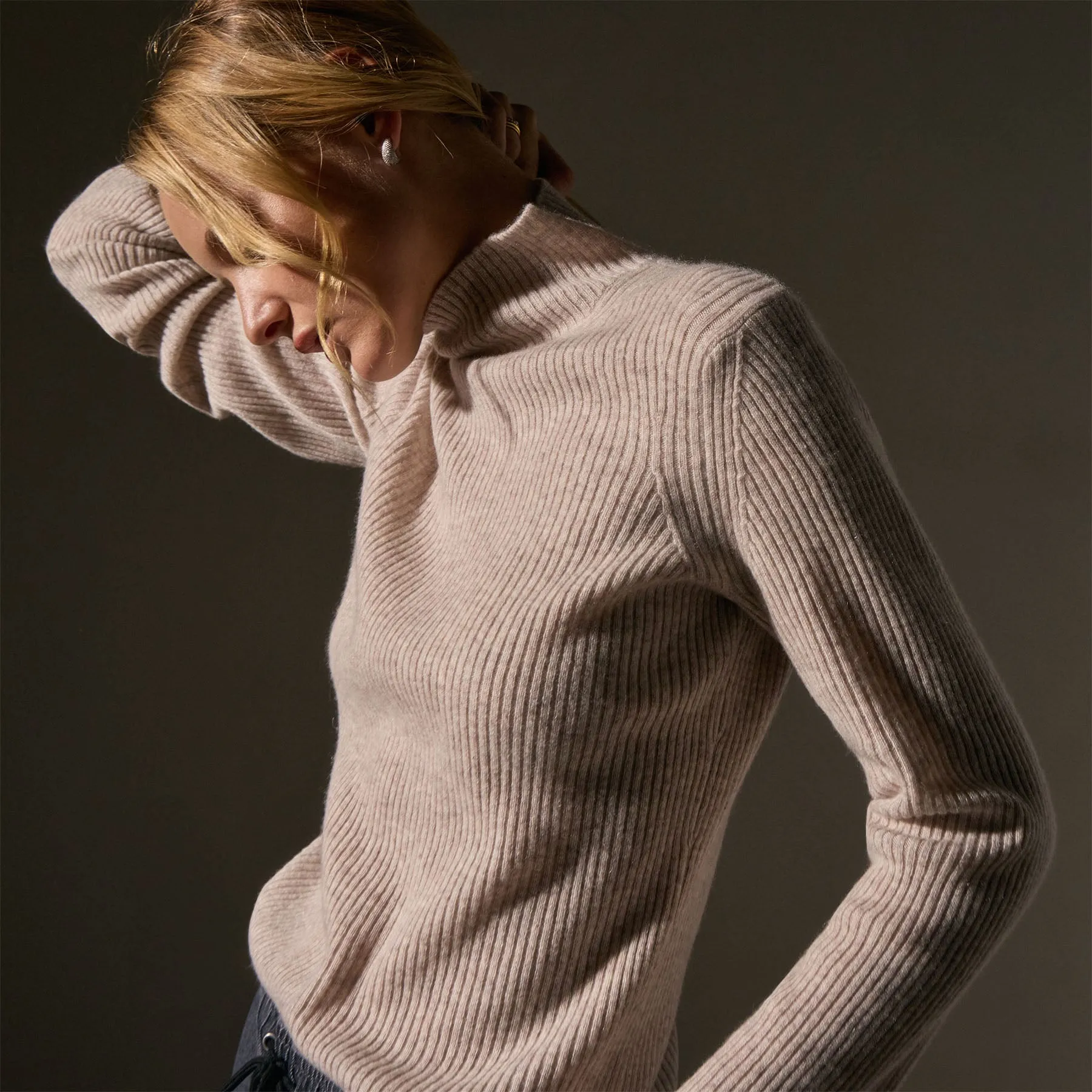 Recycled Cashmere Funnel Neck - Soft Beige