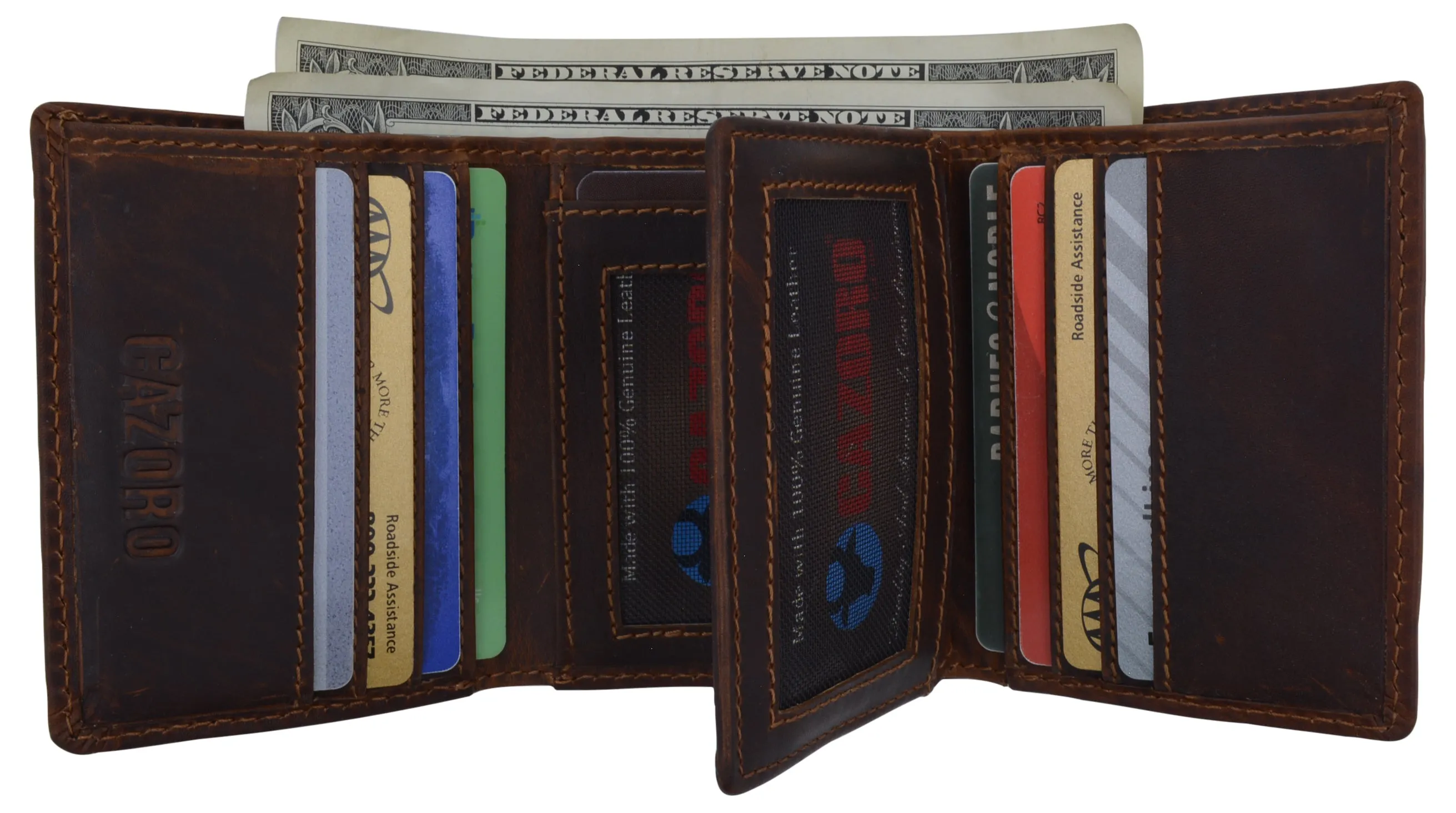 RFID Blocking Mens Classic Trifold Crazy Horse Leather Credit Card ID Wallet by Cazoro