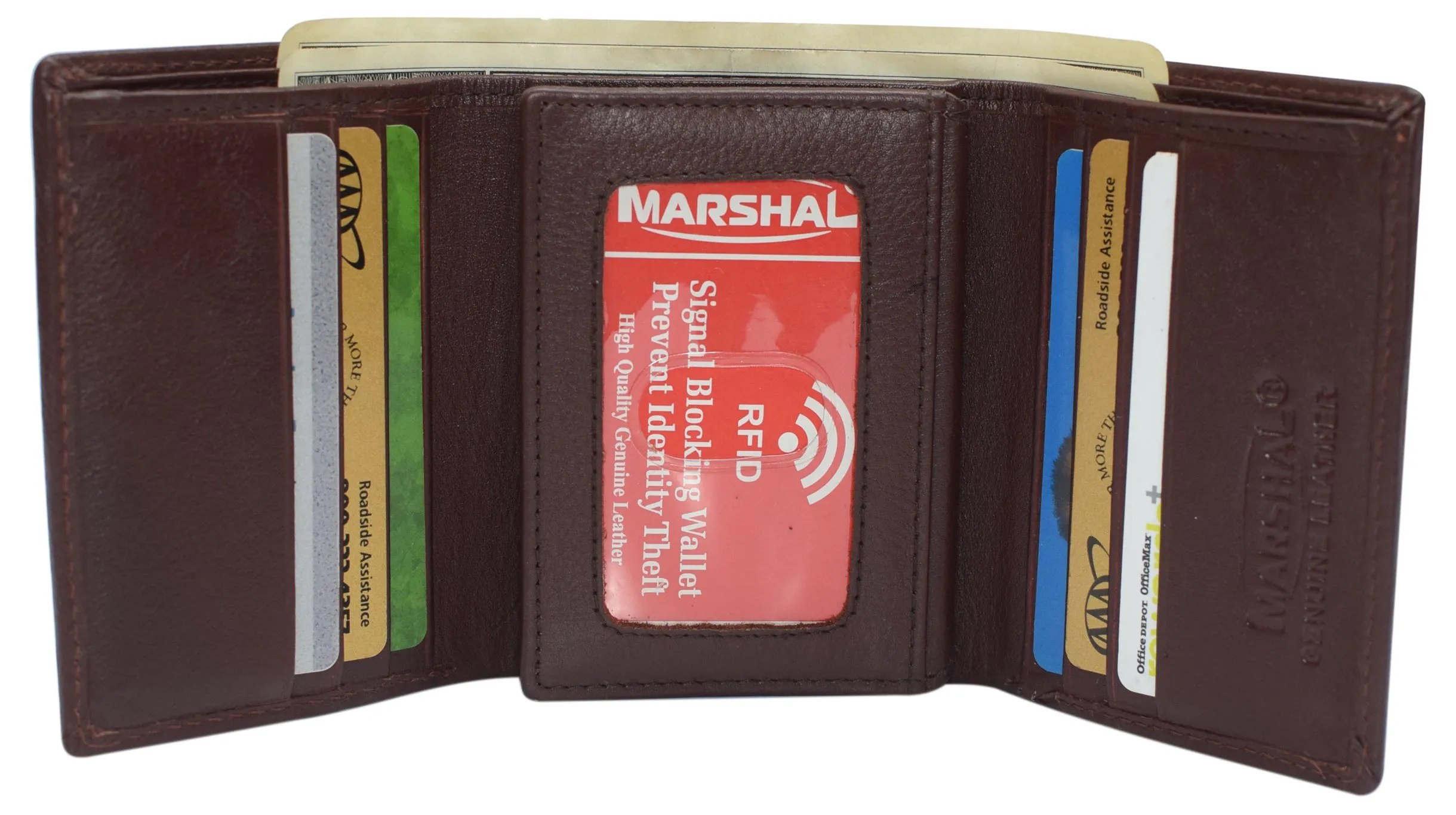 RFID Leather Trifold Wallet with 9 Card Slots 2 Note Pocket & 2 ID Windows